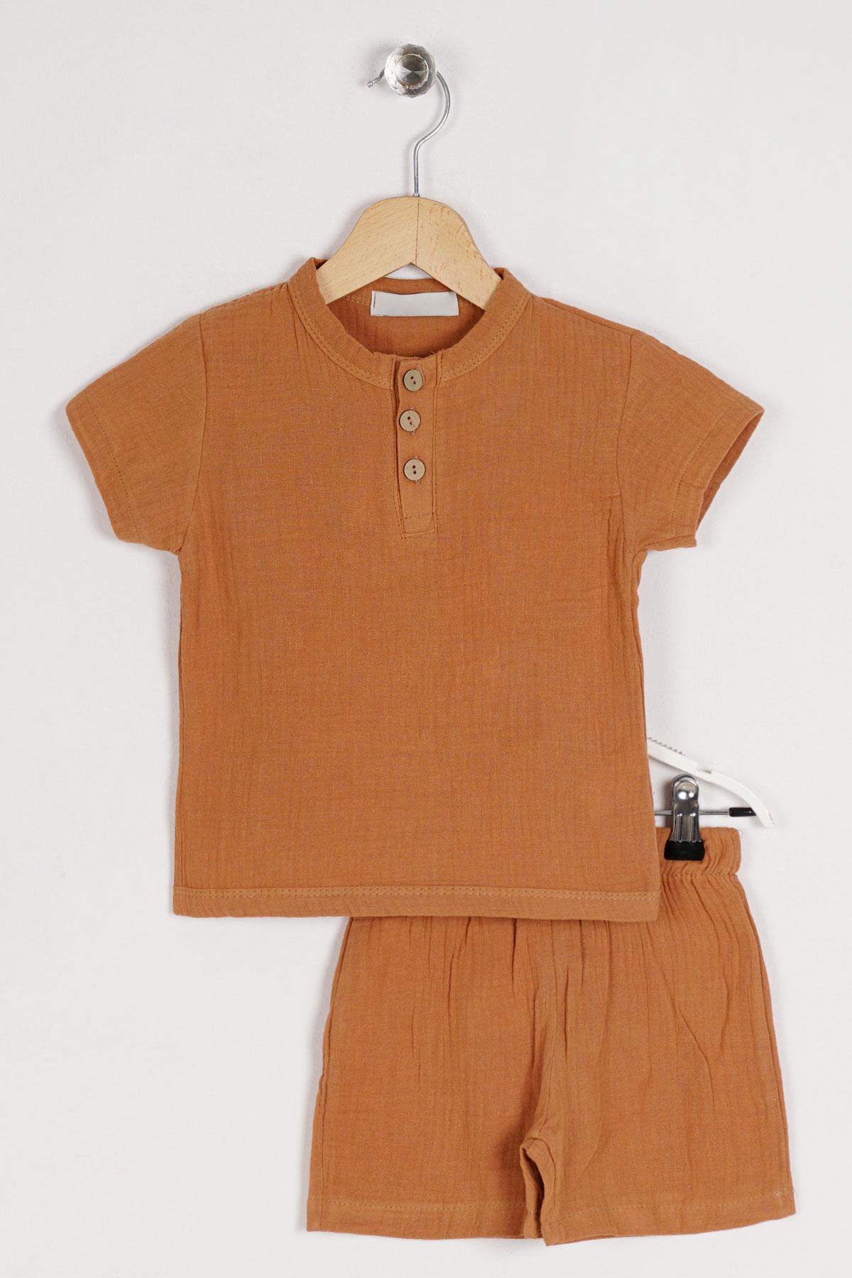 Acar 122160 Erkek Cocuk 2-5 Yas Bısıklet Yaka Dugme Detaylı Kısa Kol Sortlu Takım