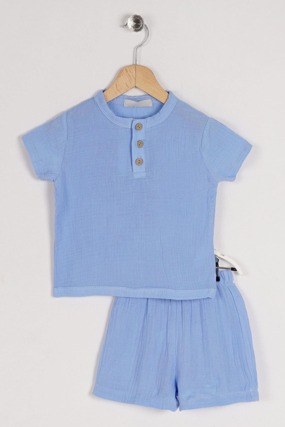 Acar 122160 Erkek Cocuk 2-5 Yas Bısıklet Yaka Dugme Detaylı Kısa Kol Sortlu Takım