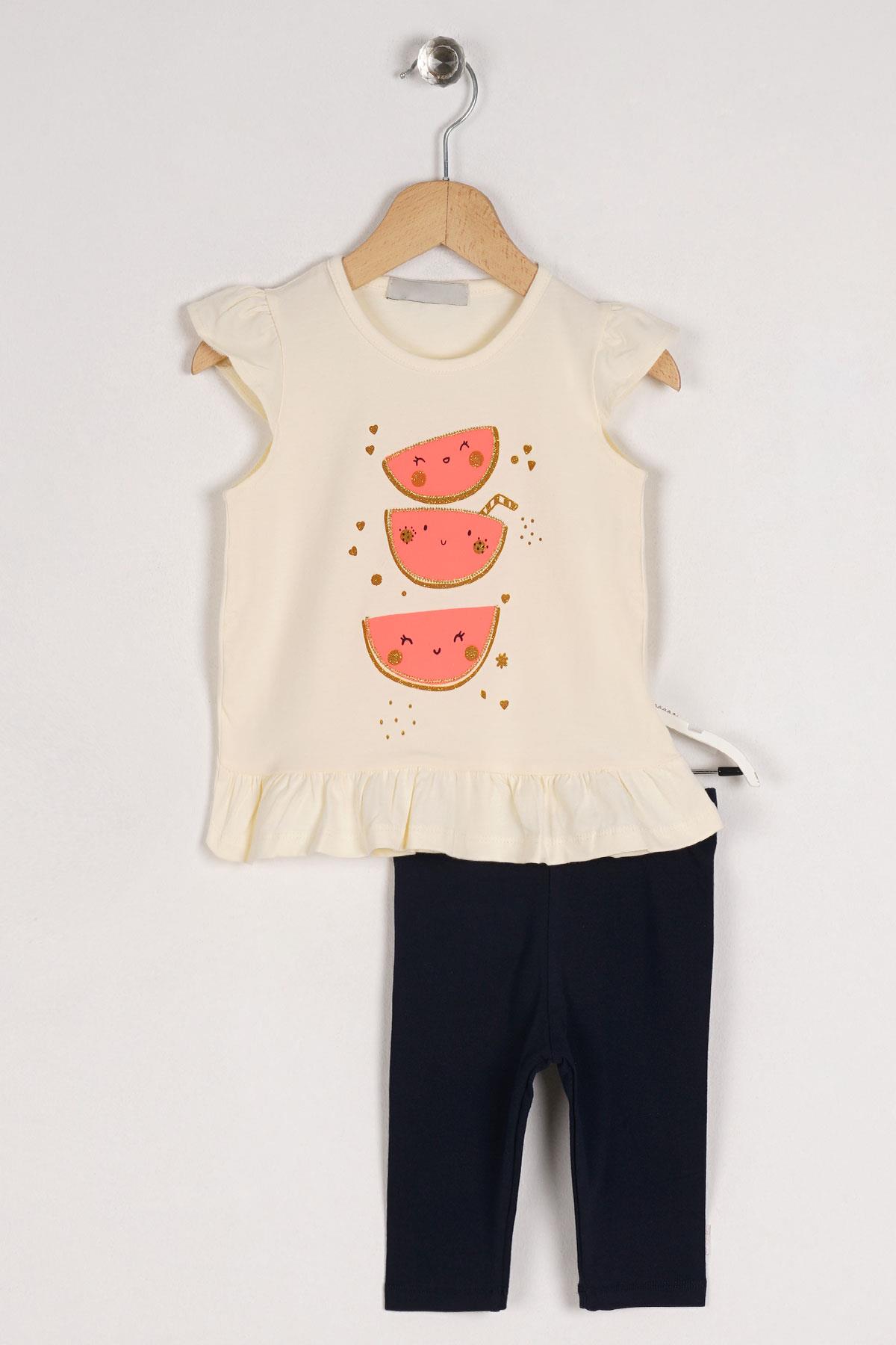 Acar 522122 Kız Cocuk 2-5 Yas Karpuz Baskılı Etegı Fırfırlı Taytlı Takım