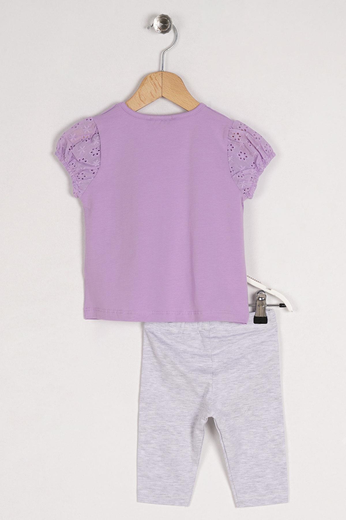 Acar 522225 Kız Cocuk 2-5 Yas Kedı Baskılı Kolları Lastıklı Taytlı Takım