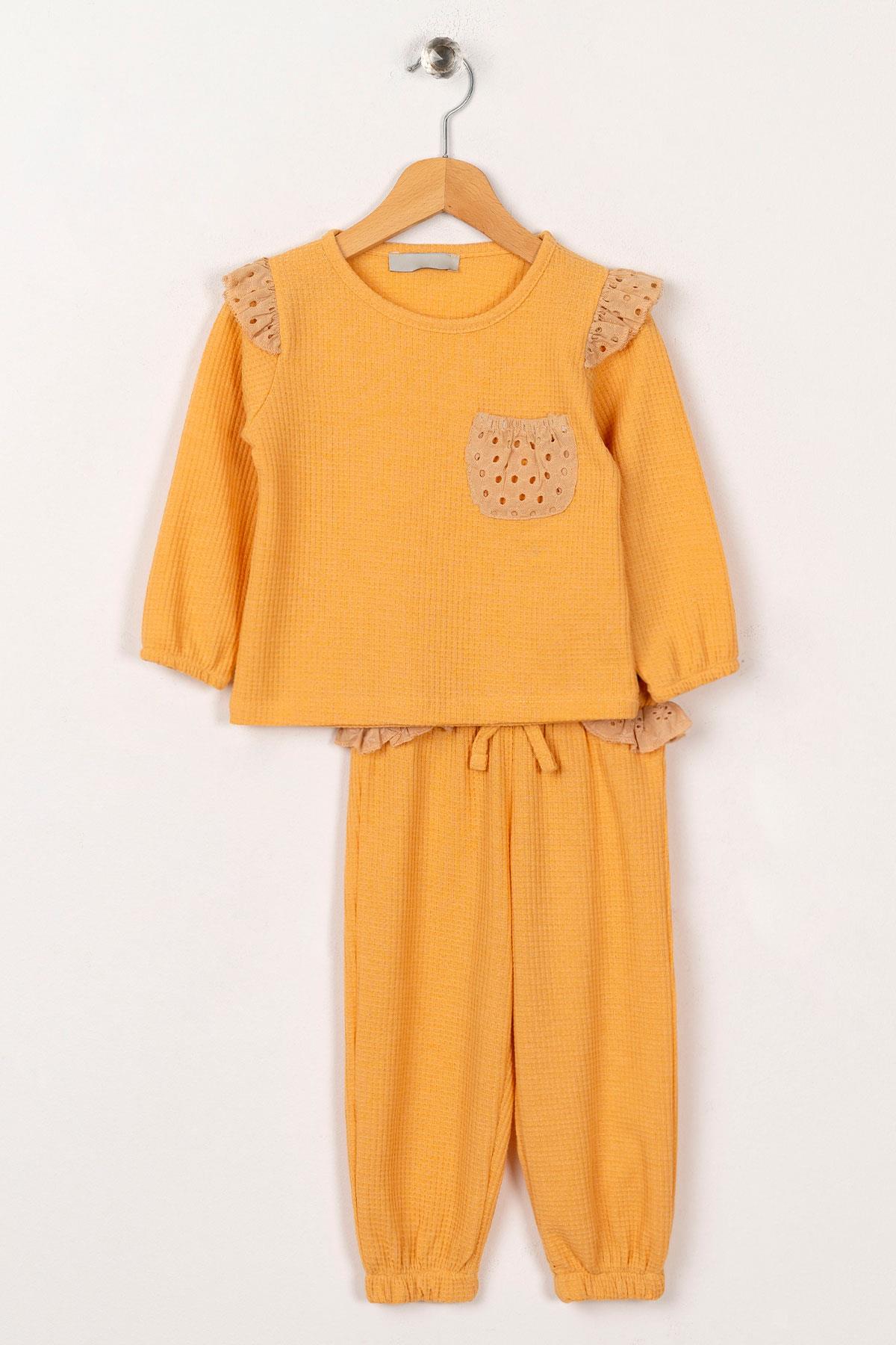 Acar 523068 Kız Cocuk 2-5 Yas Omuz Gupur Fırfırlı Onu Cep Detaylı Petklı Esofman Takım