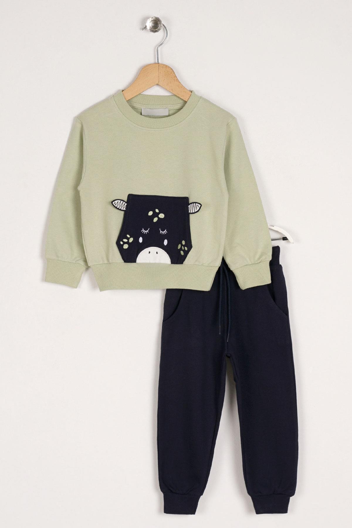 Acar 523119 Kız Cocuk 2-5 Kanguru Ceplı Inek Baskılı Ikılı Takım