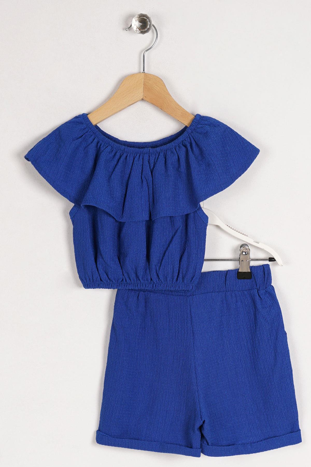 Acar 622172 Kız Cocuk 6-9 Yas Fırfır Kollu  Belı Lastıklı Cep Detaylı Sortlu Takım