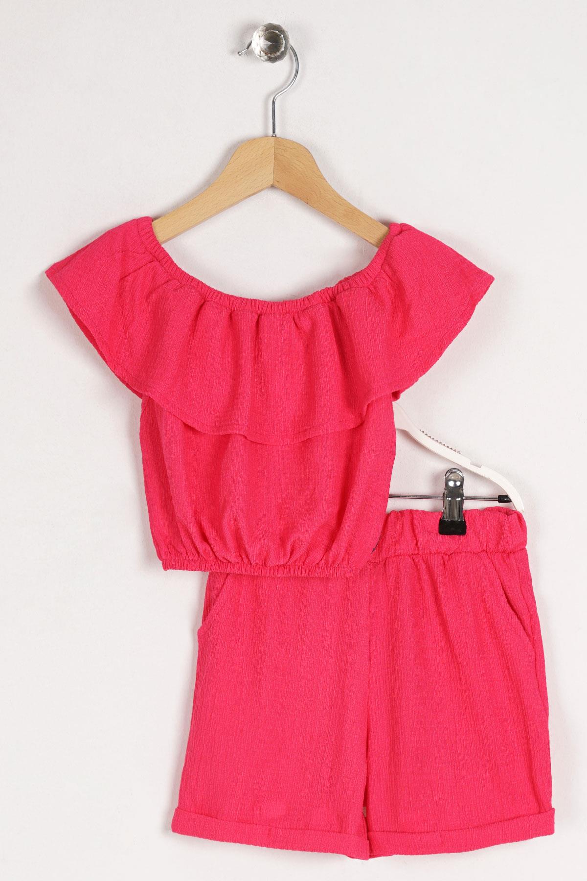 Acar 622172 Kız Cocuk 6-9 Yas Fırfır Kollu  Belı Lastıklı Cep Detaylı Sortlu Takım