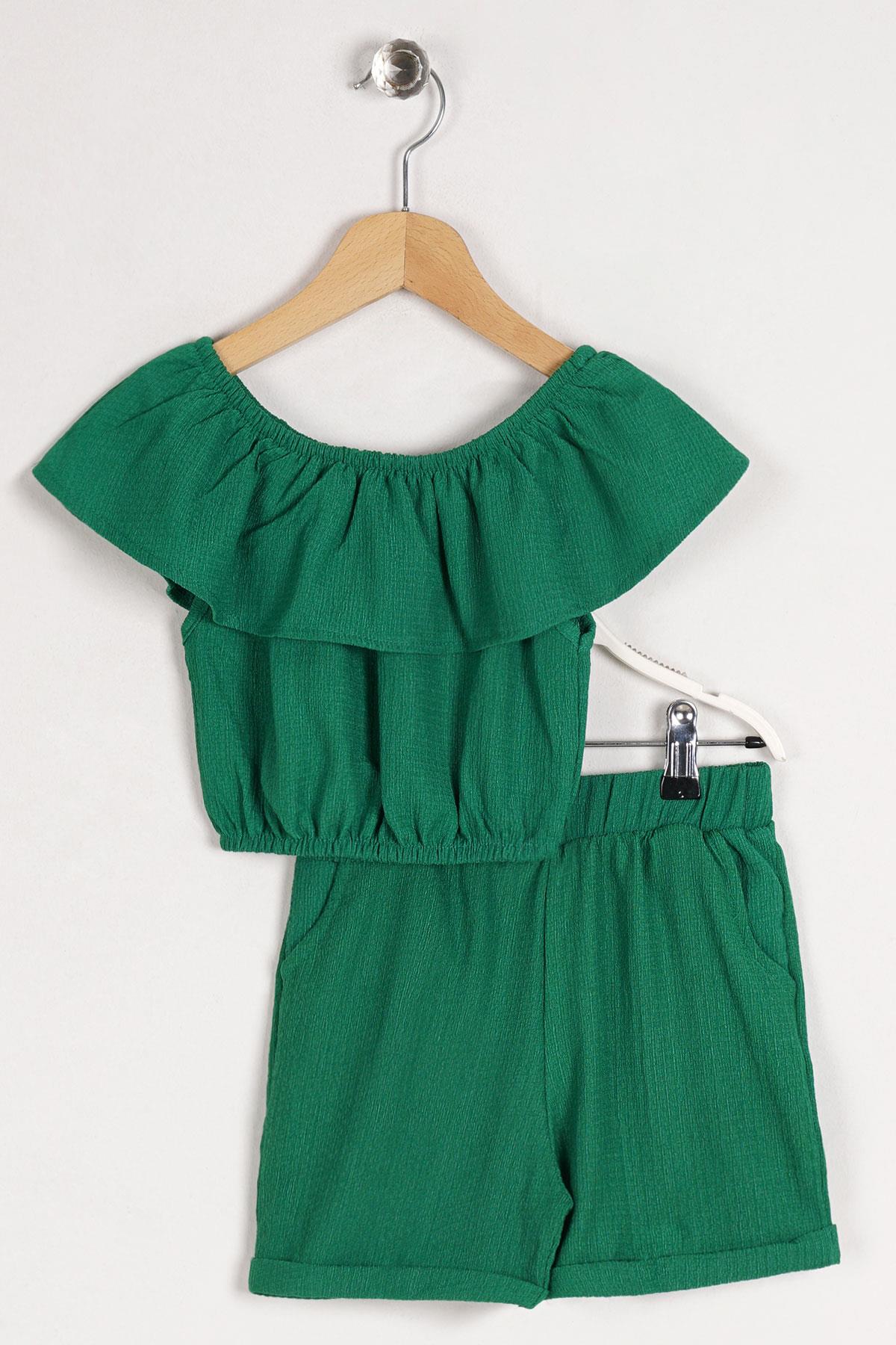 Acar 622172 Kız Cocuk 6-9 Yas Fırfır Kollu  Belı Lastıklı Cep Detaylı Sortlu Takım