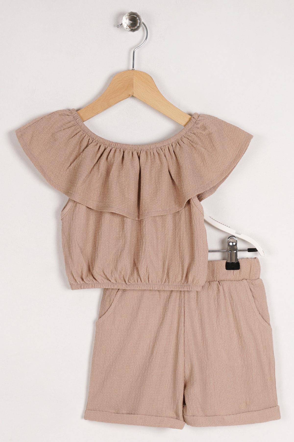 Acar 622172 Kız Cocuk 6-9 Yas Fırfır Kollu  Belı Lastıklı Cep Detaylı Sortlu Takım