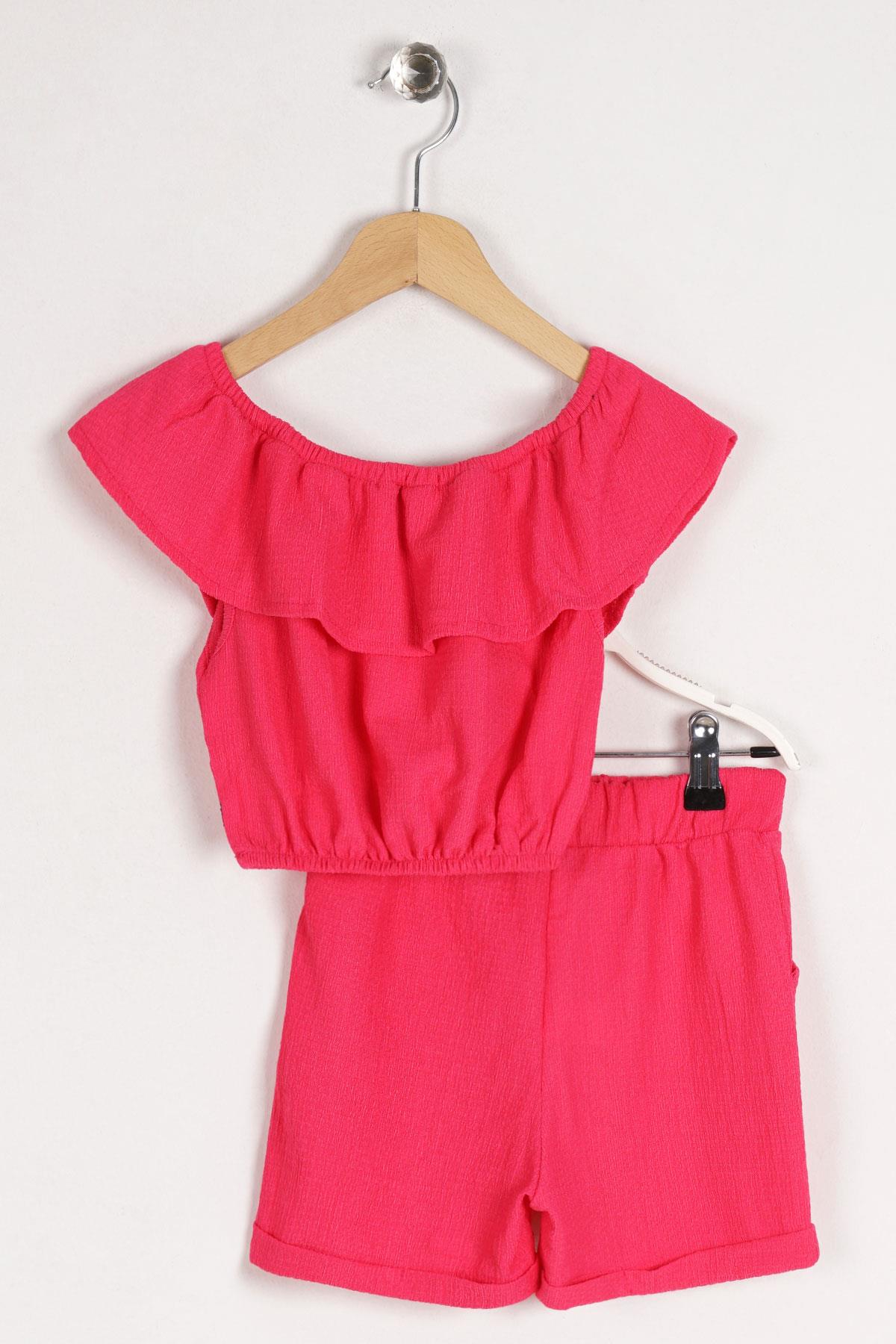 Acar 622172 Kız Cocuk 6-9 Yas Fırfır Kollu  Belı Lastıklı Cep Detaylı Sortlu Takım