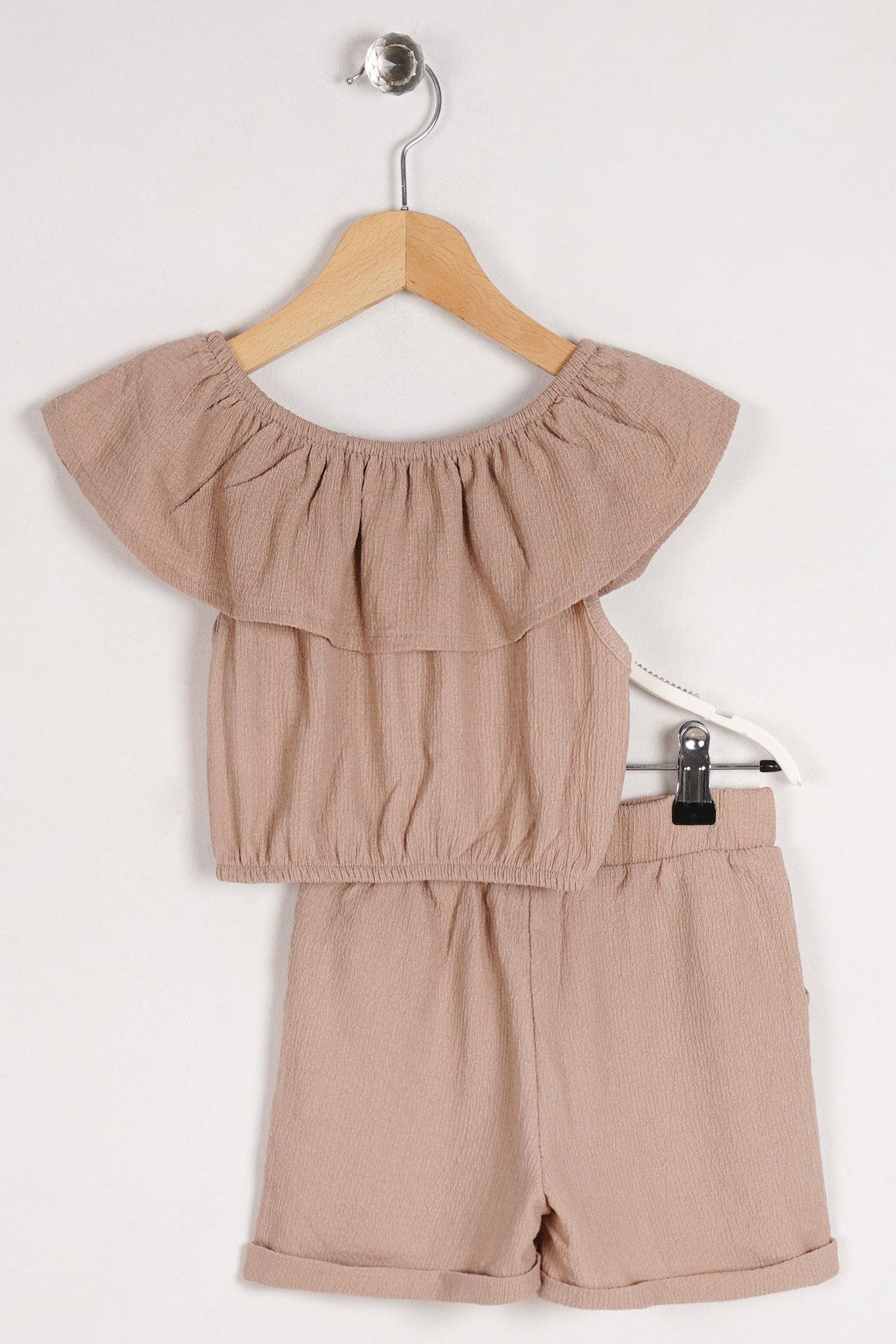 Acar 622172 Kız Cocuk 6-9 Yas Fırfır Kollu  Belı Lastıklı Cep Detaylı Sortlu Takım