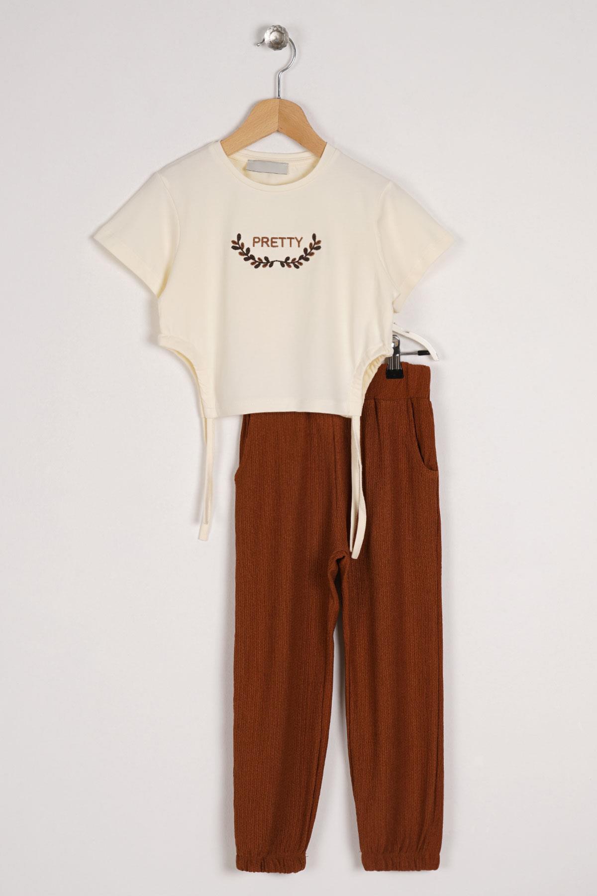 Acar 623061 Kız Cocuk 6-9 Yas Pretty Baskılı Yanları Baglamalı Ikılı Takım