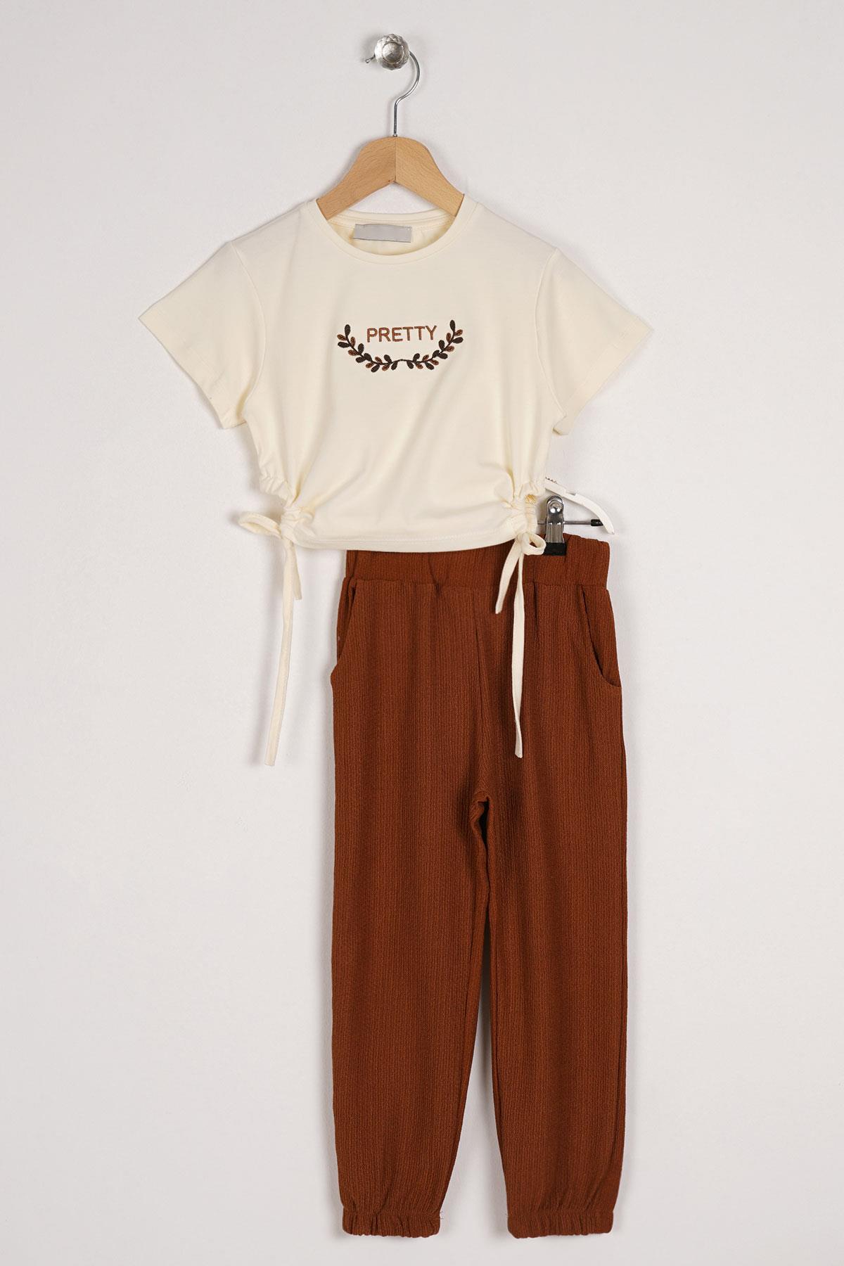 Acar 623061 Kız Cocuk 6-9 Yas Pretty Baskılı Yanları Baglamalı Ikılı Takım