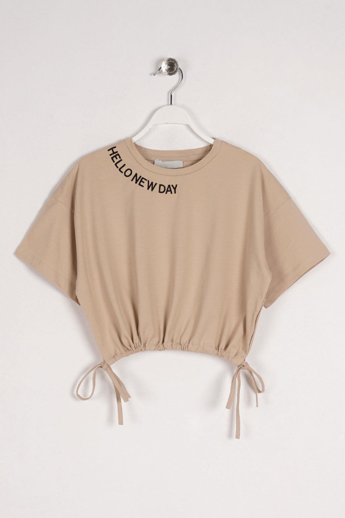 Acar 723021 Kız Cocuk 10-13 Yas Hello New Day Yazılı Bel Bagcıklı Tshırt
