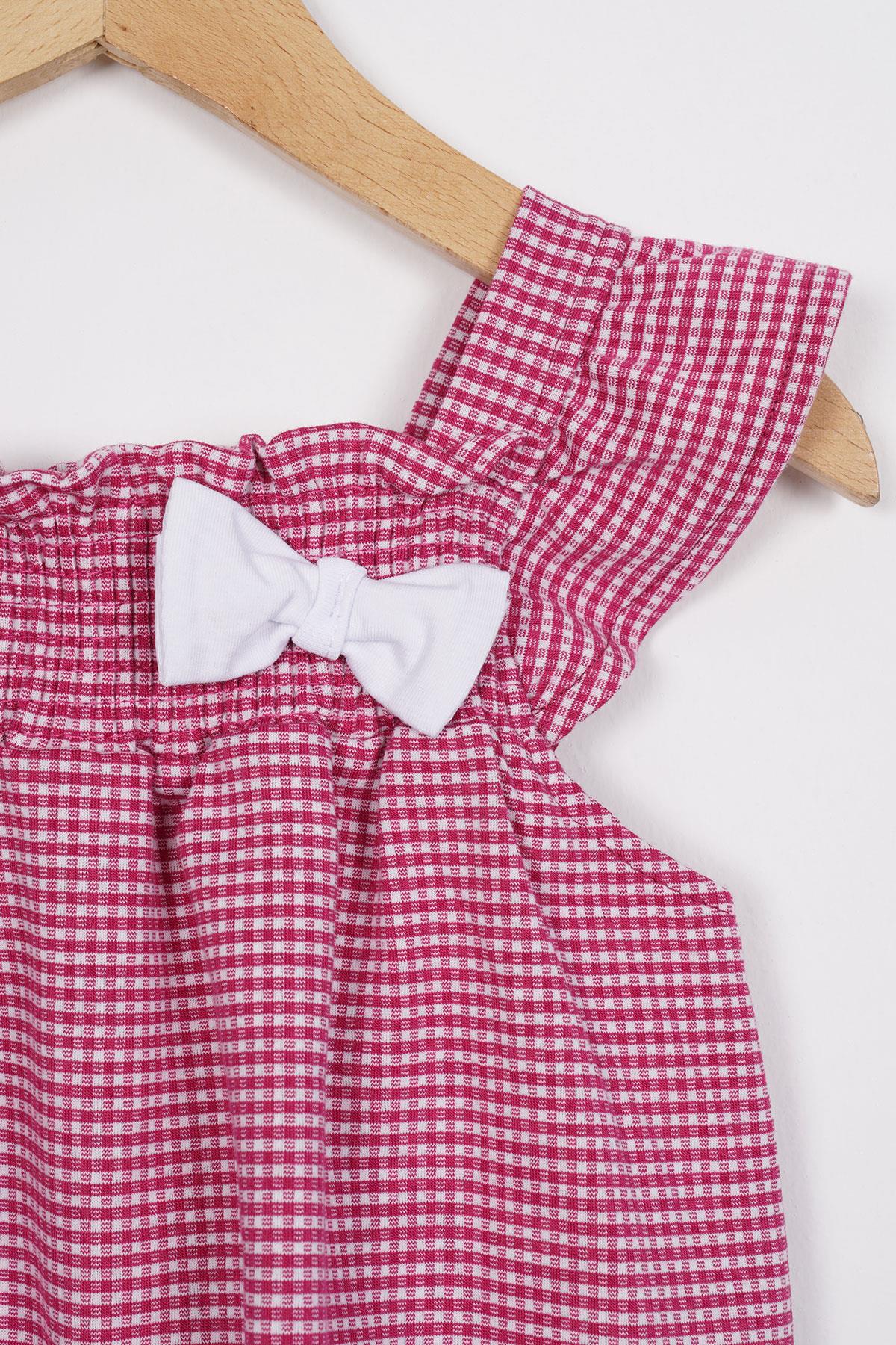 Balıkcı Yaka Sıfır Kol Pıtıkarelı Omuz Detaylı Fuşya Renk Kız Çocuk Taytlı Takım