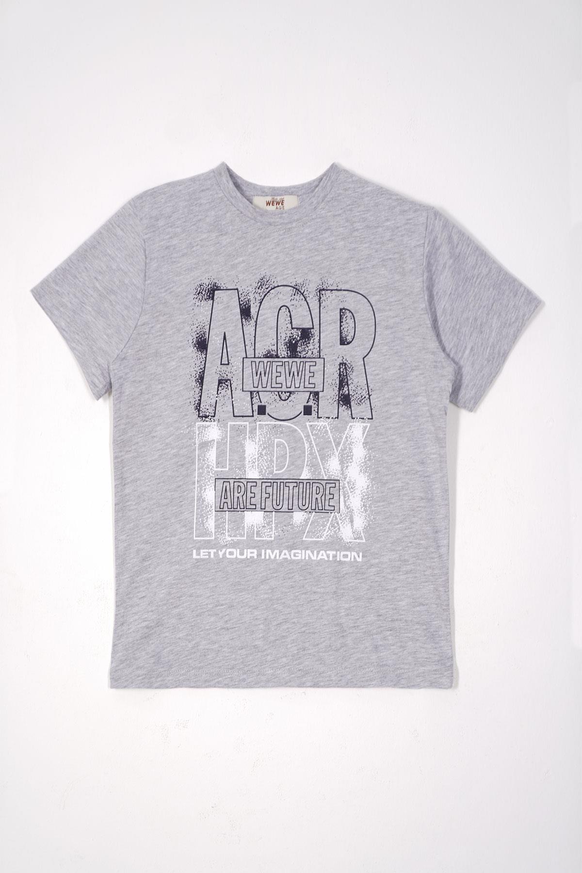 Bisiklet Yaka Kısa Kol Acr Wewe Baskılı Gri Renk Erkek Çocuk Kaprili Takım