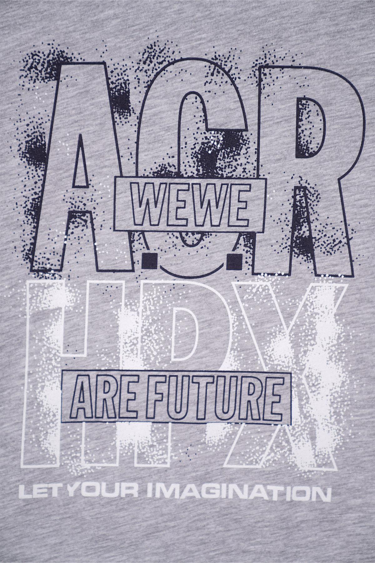 Bisiklet Yaka Kısa Kol Acr Wewe Baskılı Gri Renk Erkek Çocuk Kaprili Takım