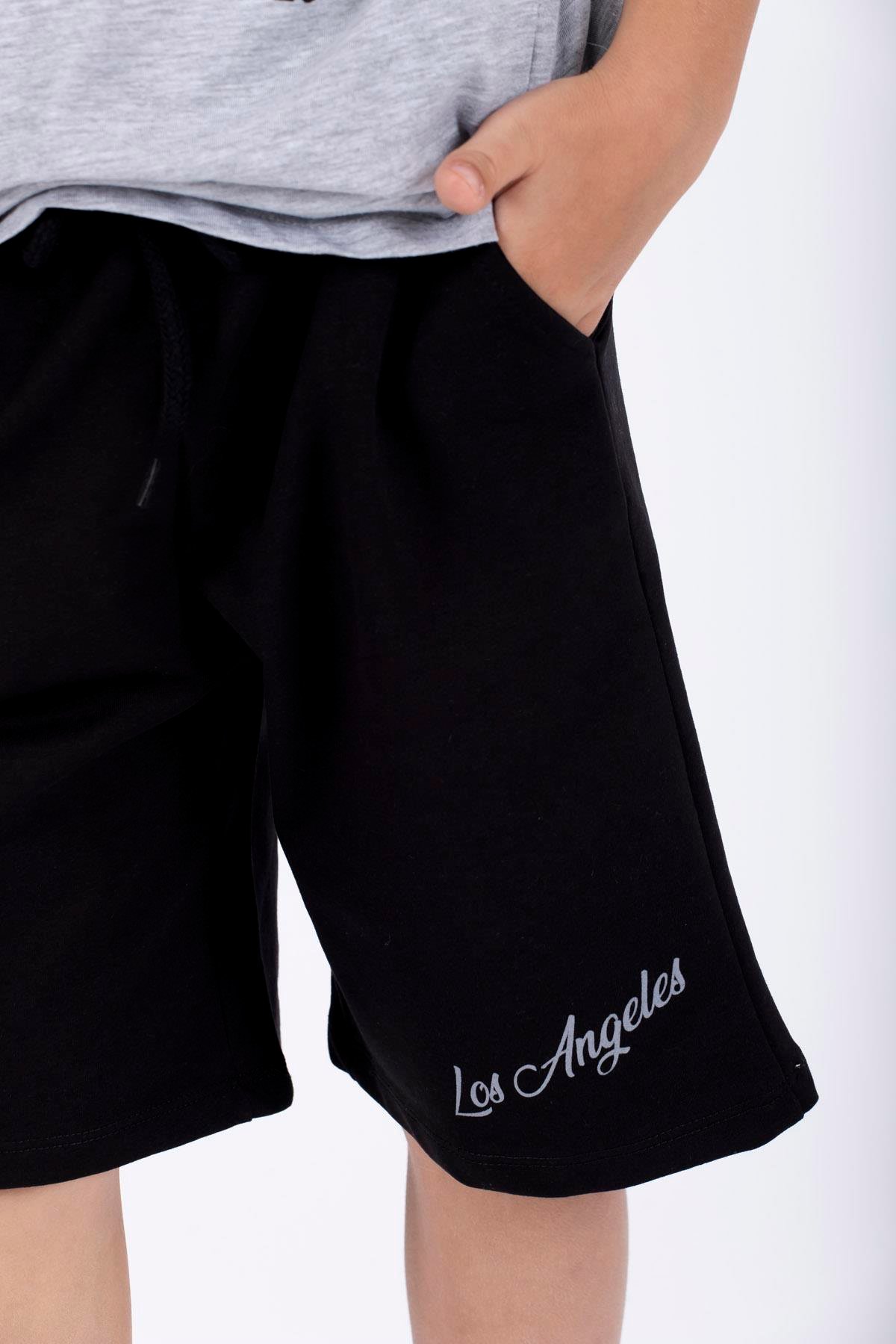 Bisiklet Yaka Kısa Kol Classıc Collectıon Baskılı Gri Renk Erkek Çocuk Kaprılı Takım