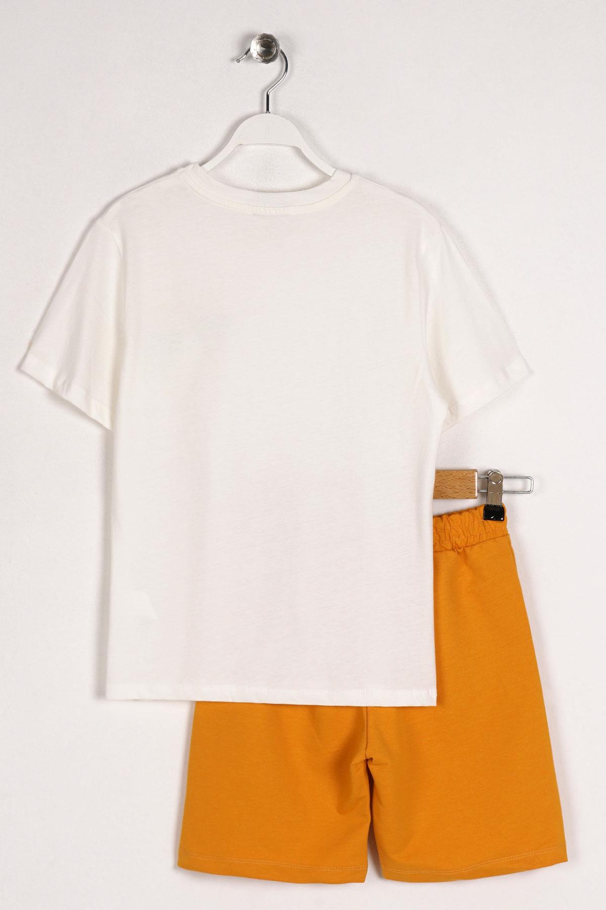 Bisiklet Yaka Kısa Kol Create Your Own Baskılı Ekru Renk Erkek Çocuk Kaprılı Takım