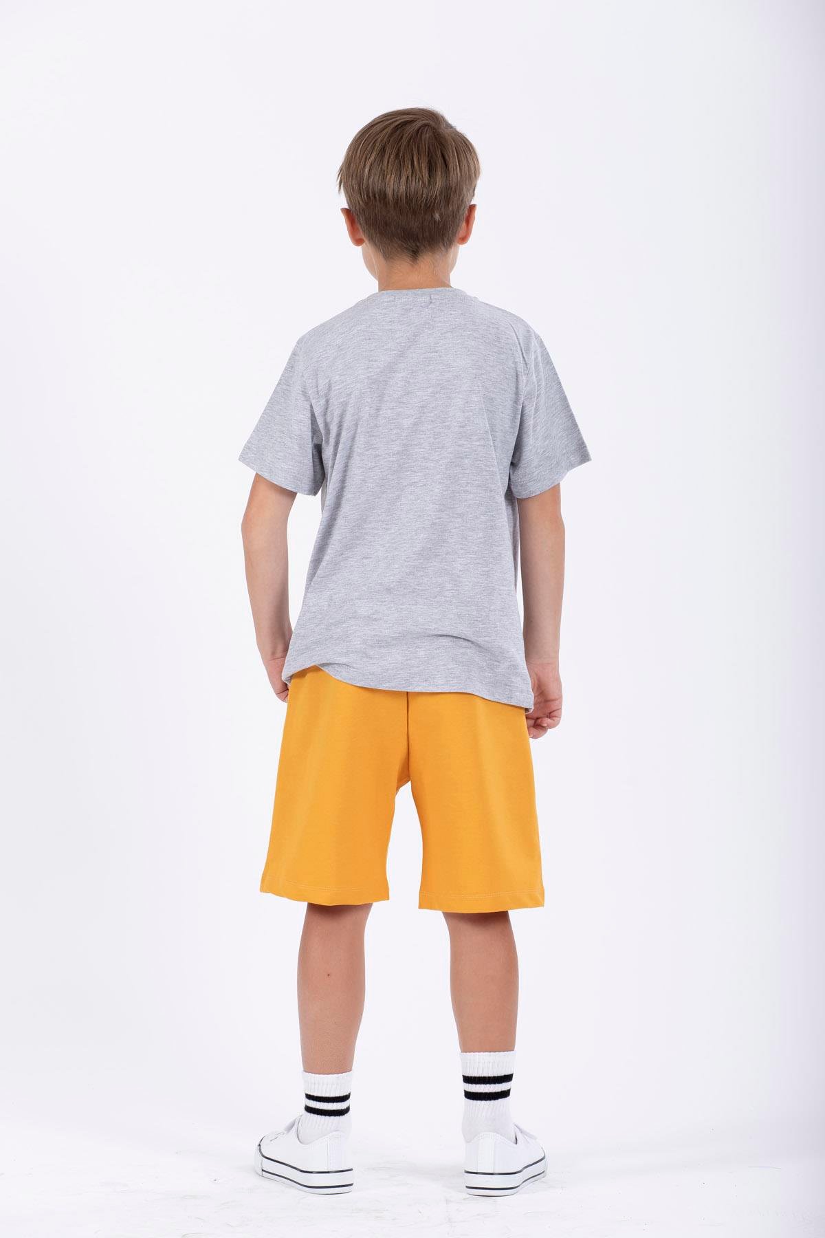 Bisiklet Yaka Kısa Kol Create Your Own Baskılı Gri Renk Erkek Çocuk Kaprılı Takım