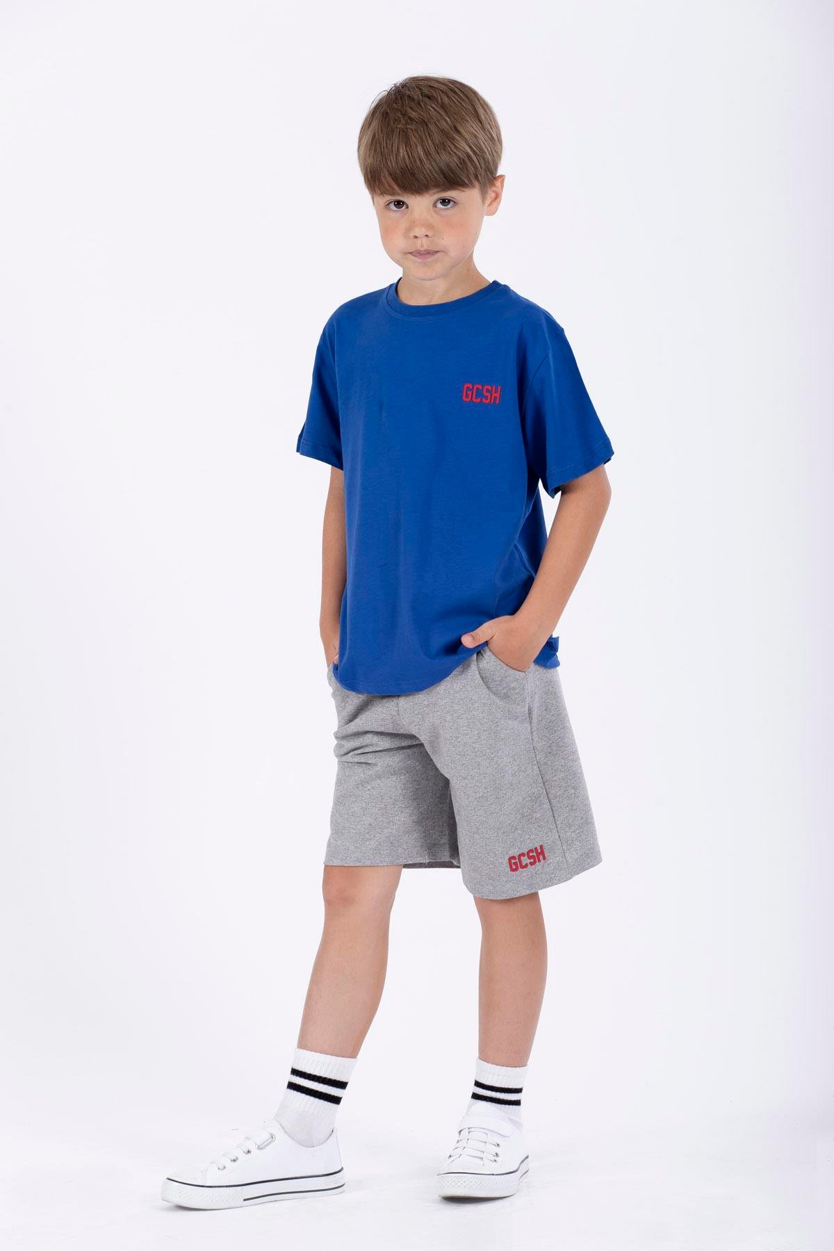 Bisiklet Yaka Kısa Kol GCSH Arma Baskılı Saks Renk Erkek Çocuk Sortlu Takım