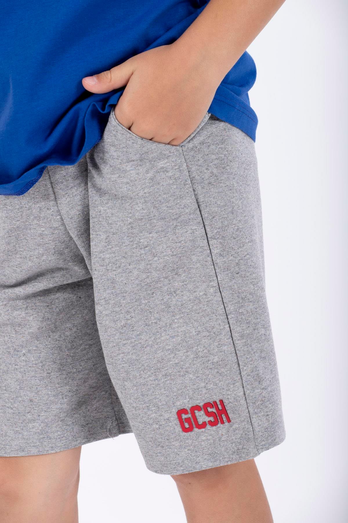 Bisiklet Yaka Kısa Kol GCSH Arma Baskılı Saks Renk Erkek Çocuk Sortlu Takım