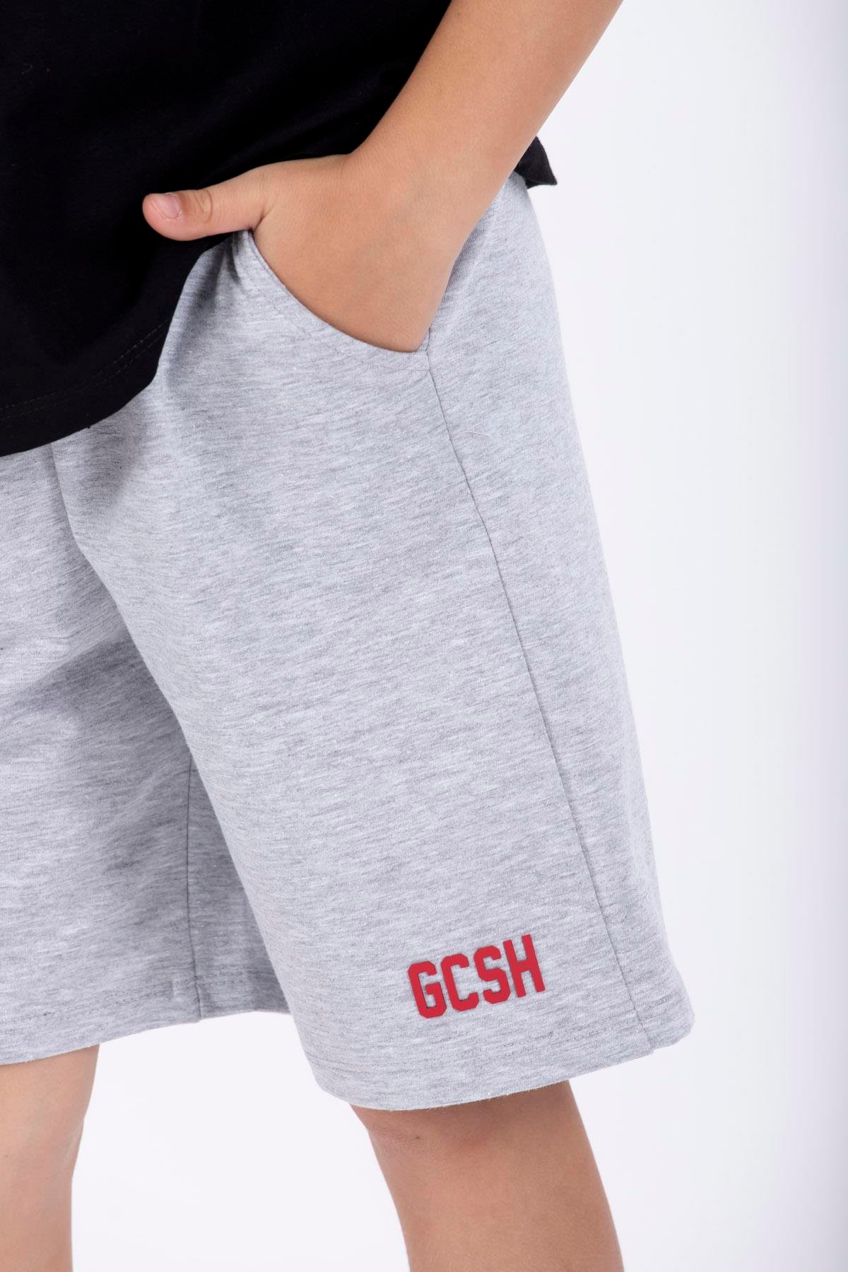 Bisiklet Yaka Kısa Kol GCSH Arma Baskılı Siyah Renk Erkek Çocuk Sortlu Takım