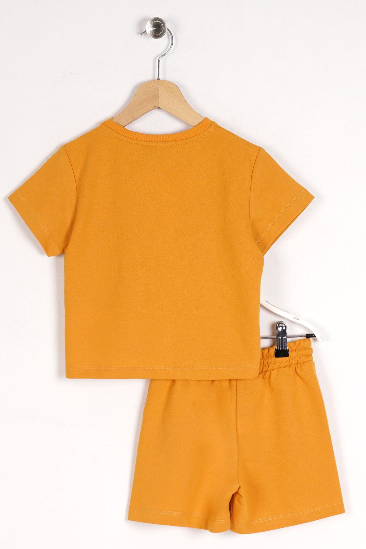Bisiklet Yaka Kısa Kol Hardal Renk Erkek Çocuk Sortlu Takım