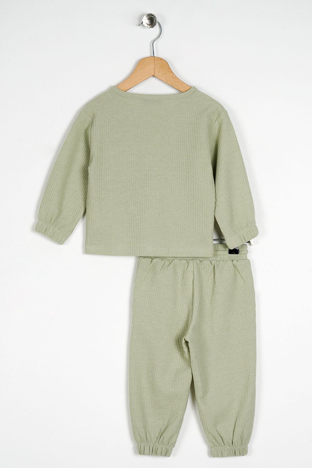 Bisiklet Yaka Uzun Kol Armalı Kol ve Paça Lastikli Cagla Yesil Renk Erkek Çocuk İkili Takım