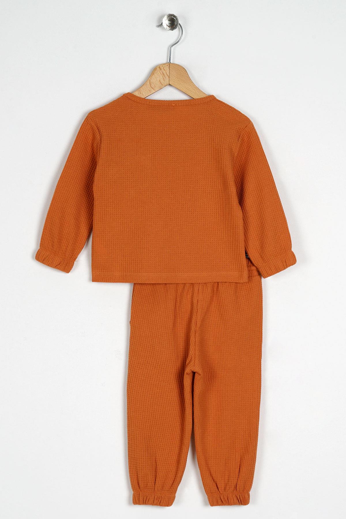 Bisiklet Yaka Uzun Kol Armalı Kol ve Paça Lastikli Kiremit Renk Erkek Çocuk İkili Takım