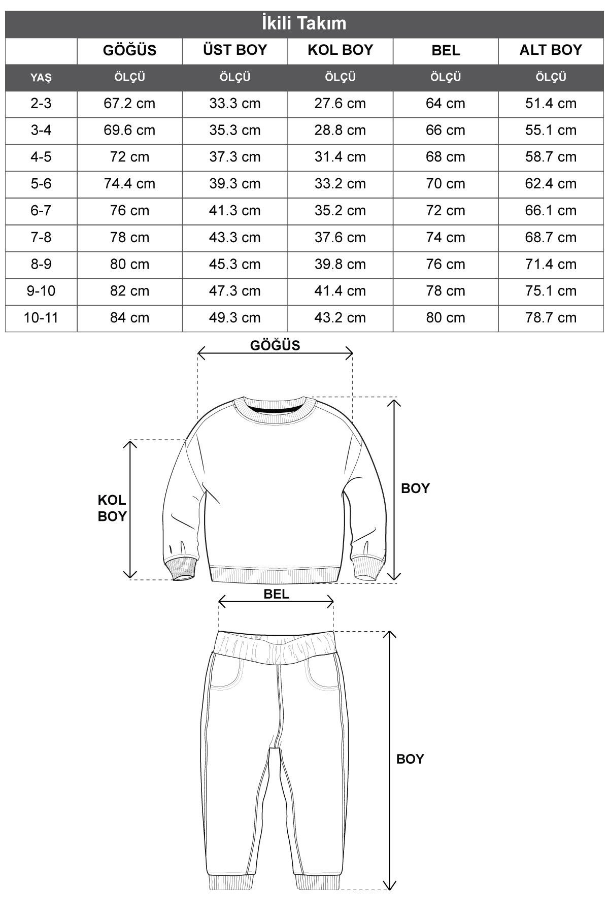 Bisiklet Yaka Uzun Kol Cıcek Nakıs Baskılı Lacivert Renk Kız Çocuk Ikılı Takım