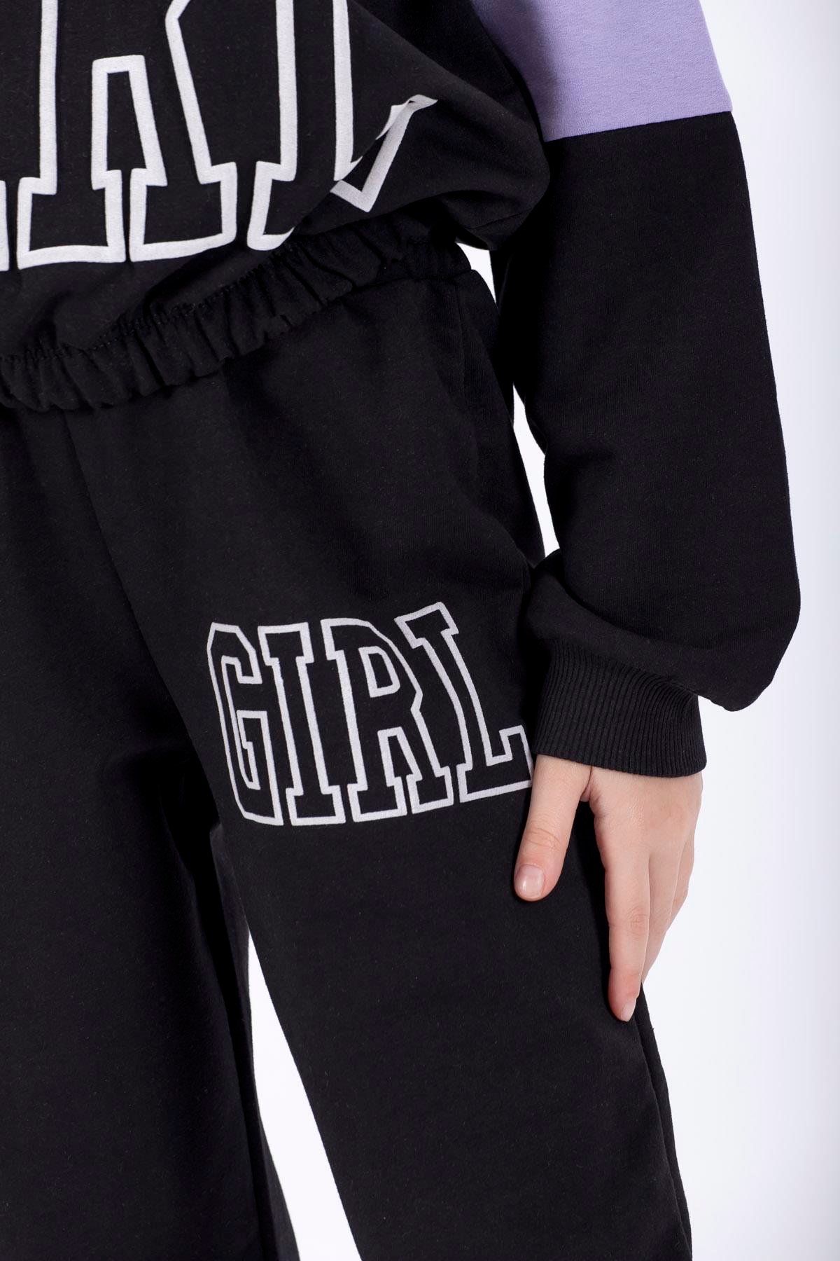 Bisiklet Yaka Uzun Kol Lila Renk Kız Çocuk Esofman Takım