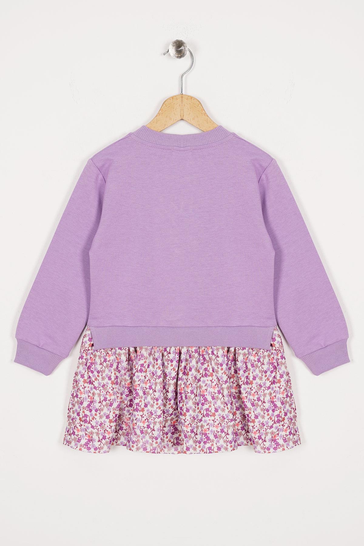 Bisiklet Yaka Uzun Kol Tavsan Baskılı Lila Renk Kız Çocuk Etekli Takım