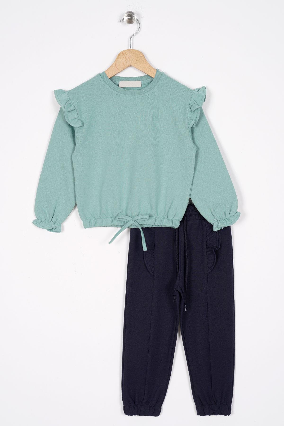 Bisiklet Yaka Uzun Kol Uzun Kollu Pantolonu Dıkıs Detaylı Cagla Lacivert Renk Kız Çocuk Esofman Takım