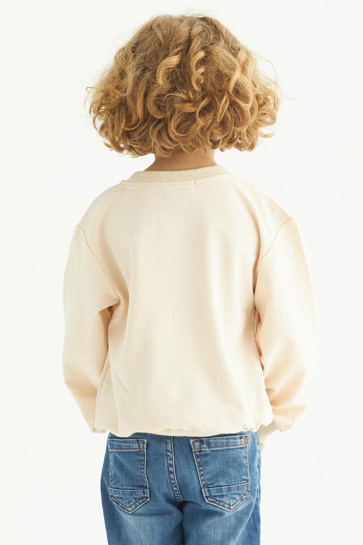 Bisiklet Yaka Uzun Kol Weekend Feel Baskılı Bej Renk Erkek Çocuk Sweatshirt