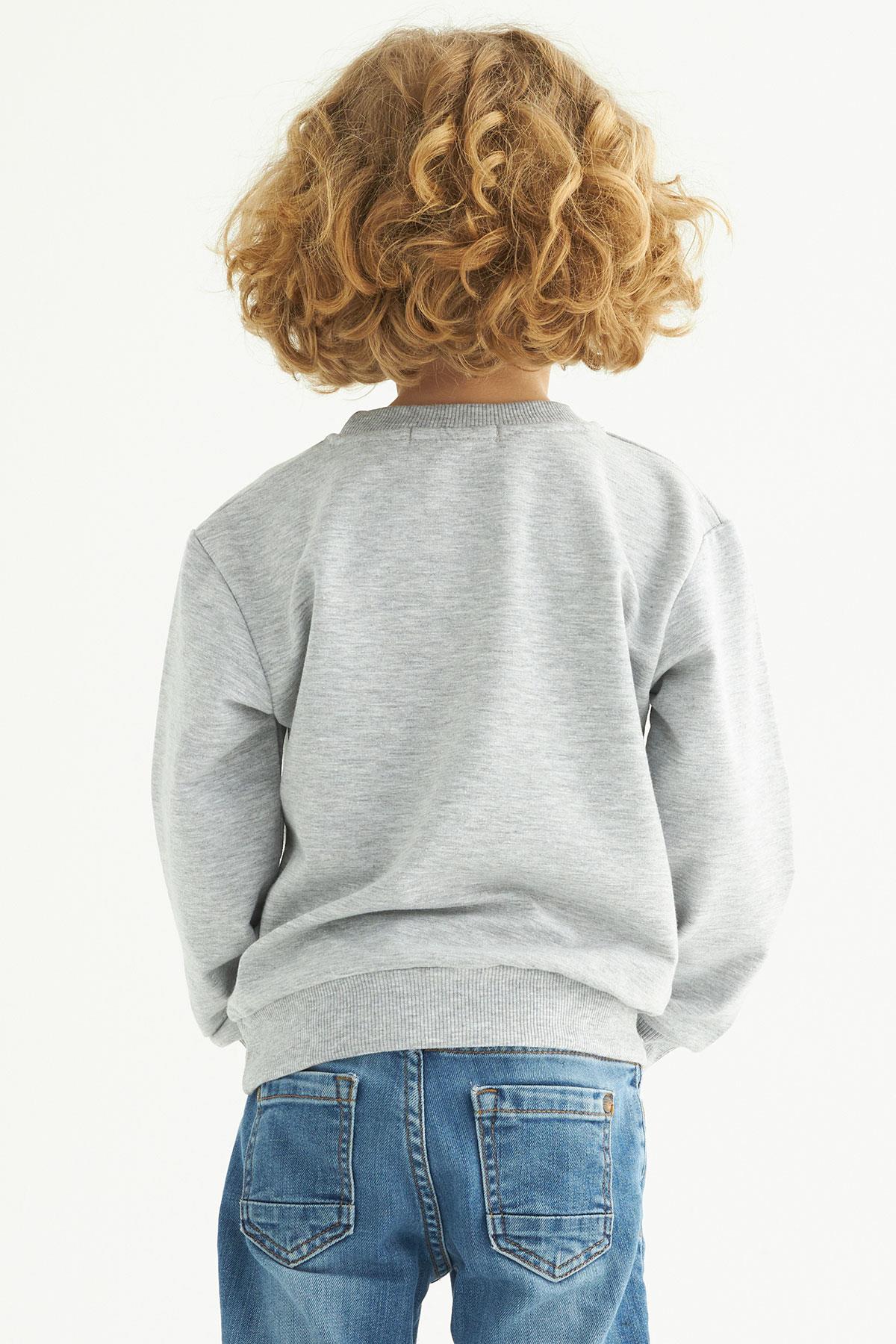Bisiklet Yaka Uzun Kol Weekend Feel Baskılı Gri Renk Erkek Çocuk Sweatshirt