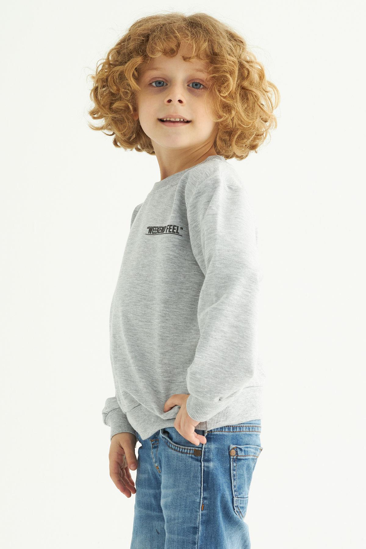 Bisiklet Yaka Uzun Kol Weekend Feel Baskılı Gri Renk Erkek Çocuk Sweatshirt