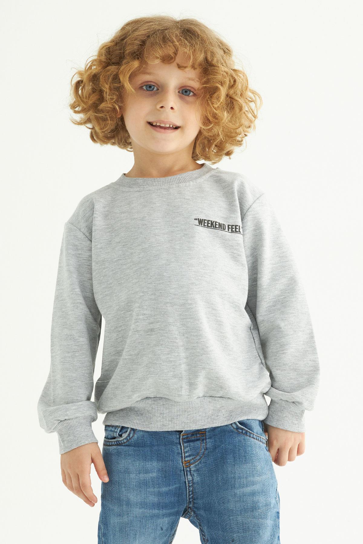 Bisiklet Yaka Uzun Kol Weekend Feel Baskılı Gri Renk Erkek Çocuk Sweatshirt