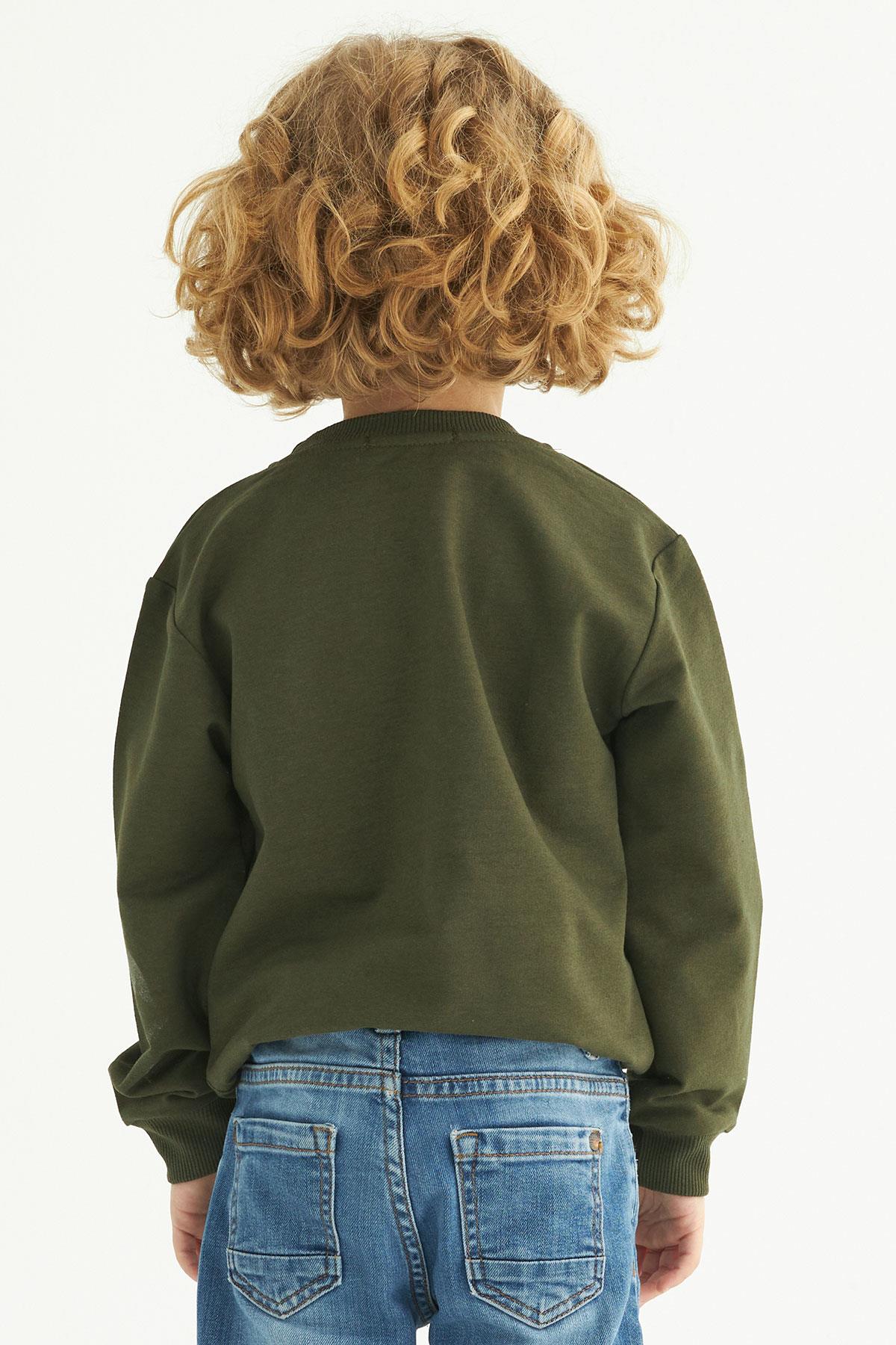 Bisiklet Yaka Uzun Kol Weekend Feel Baskılı Haki Renk Erkek Çocuk Sweatshirt