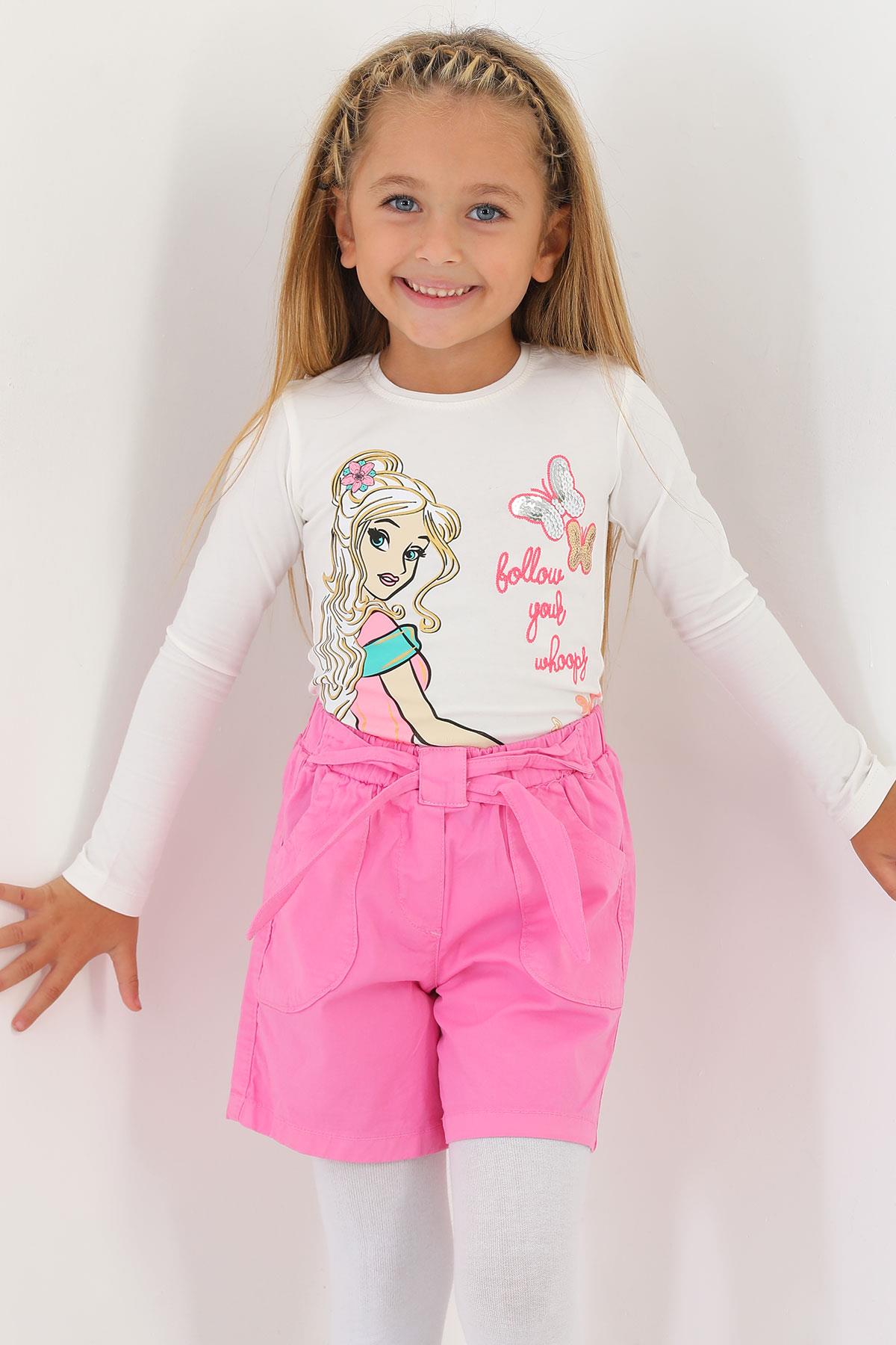 622627 KIZ 3-7 YAŞ CEPLİ BELİ KUŞAKLI SHORT