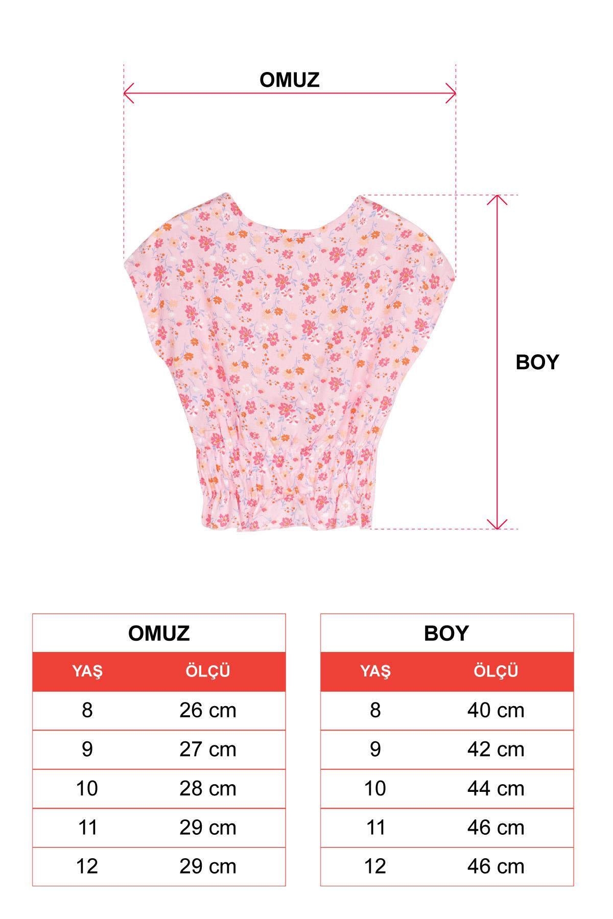 Acar 722676 Kız Cocuk 8-12 Yas Bel Büzgülü Omuzları Bağcıklı Çiçek Baskılı Bluz