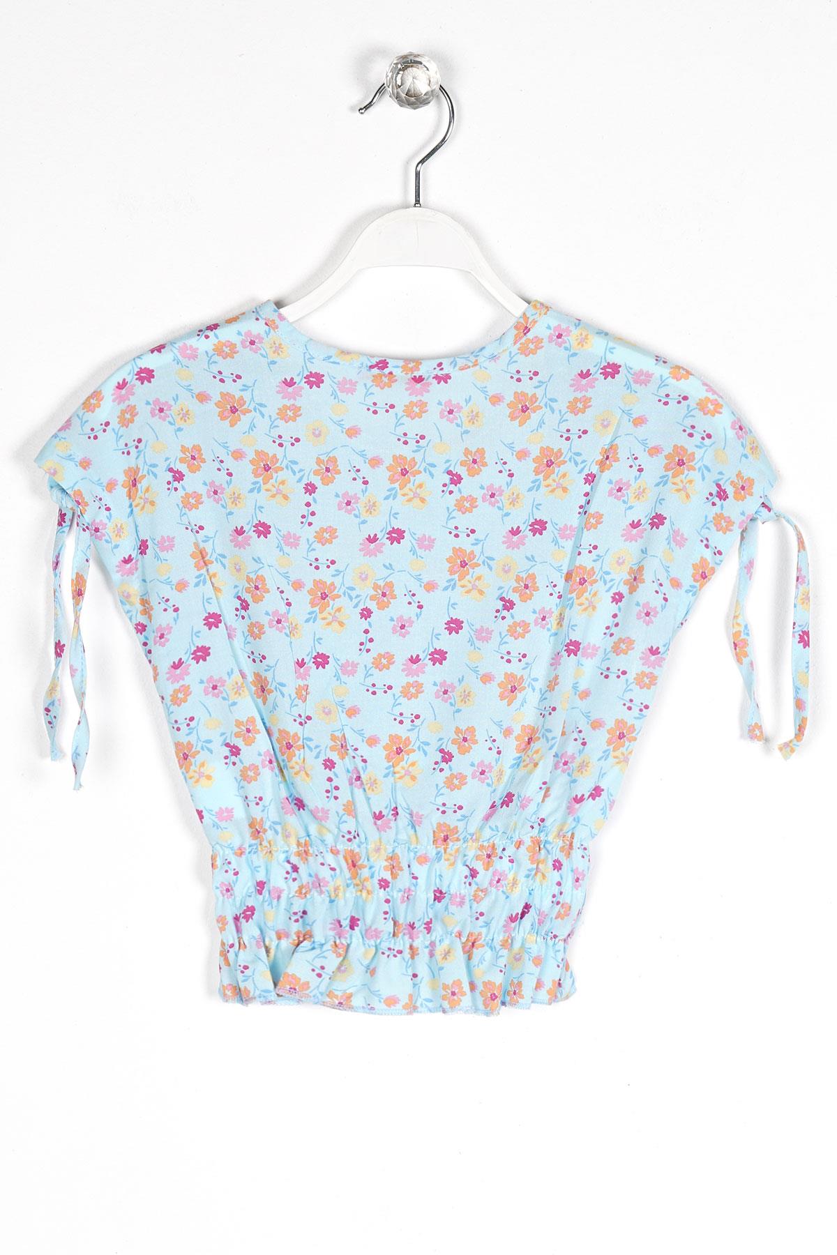 Acar 722676 Kız Cocuk 8-12 Yas Bel Büzgülü Omuzları Bağcıklı Çiçek Baskılı Bluz