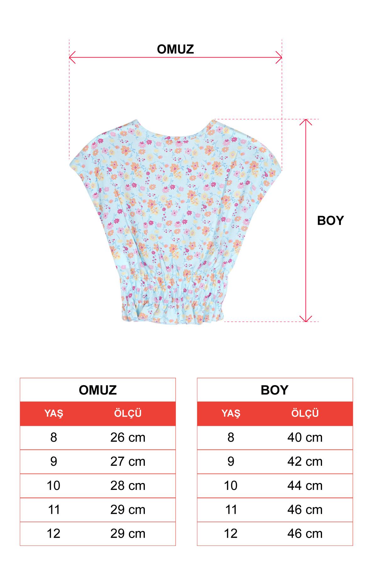 Acar 722676 Kız Cocuk 8-12 Yas Bel Büzgülü Omuzları Bağcıklı Çiçek Baskılı Bluz