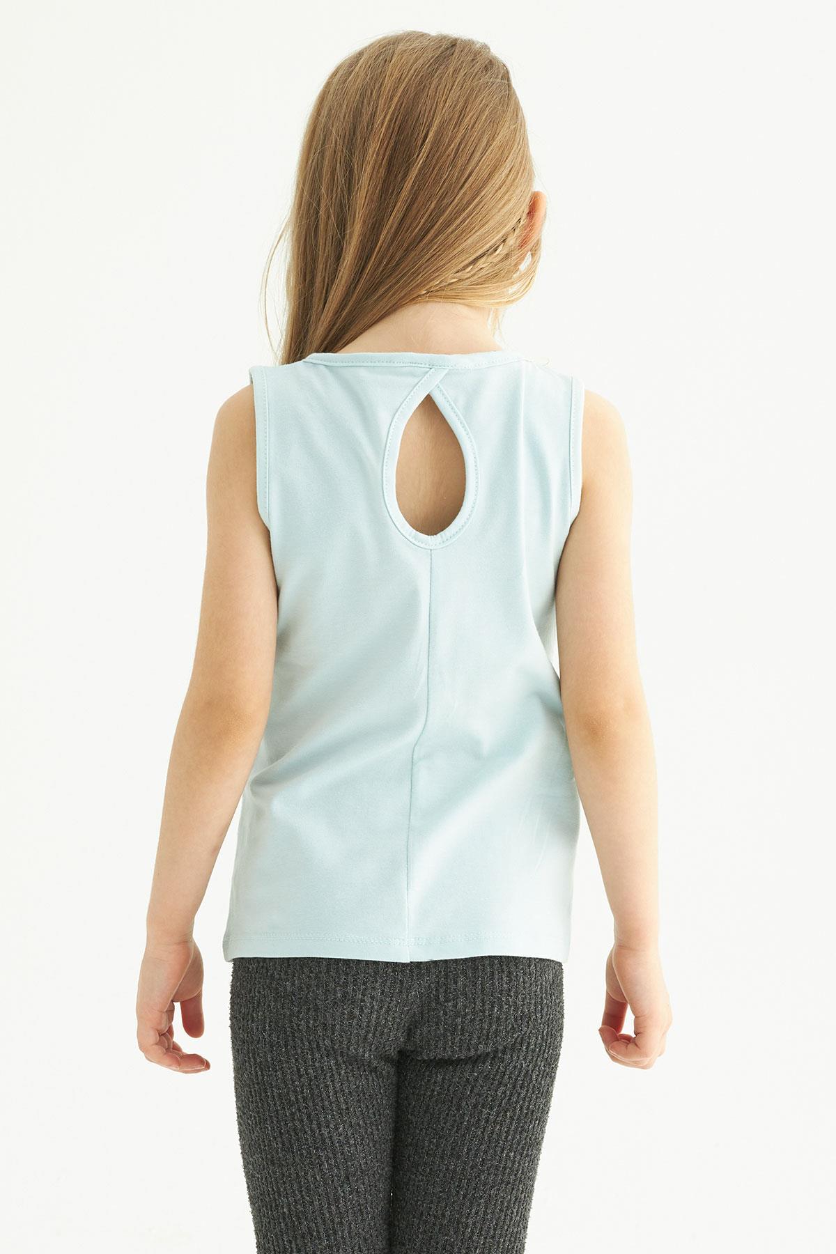 Bisiklet Yaka Sıfır Kol Lets Takae Trip Baskılı Mint Renk Kız Çocuk Tshırt