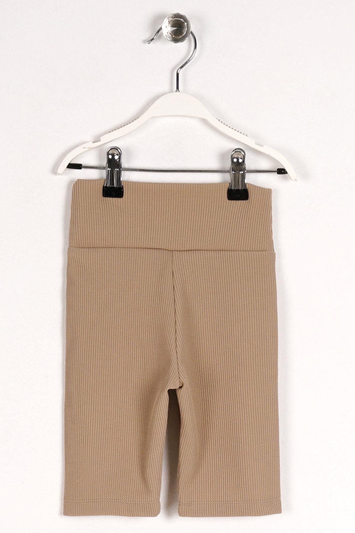 Fıtıllı Bej Renk Kız Çocuk Tayt