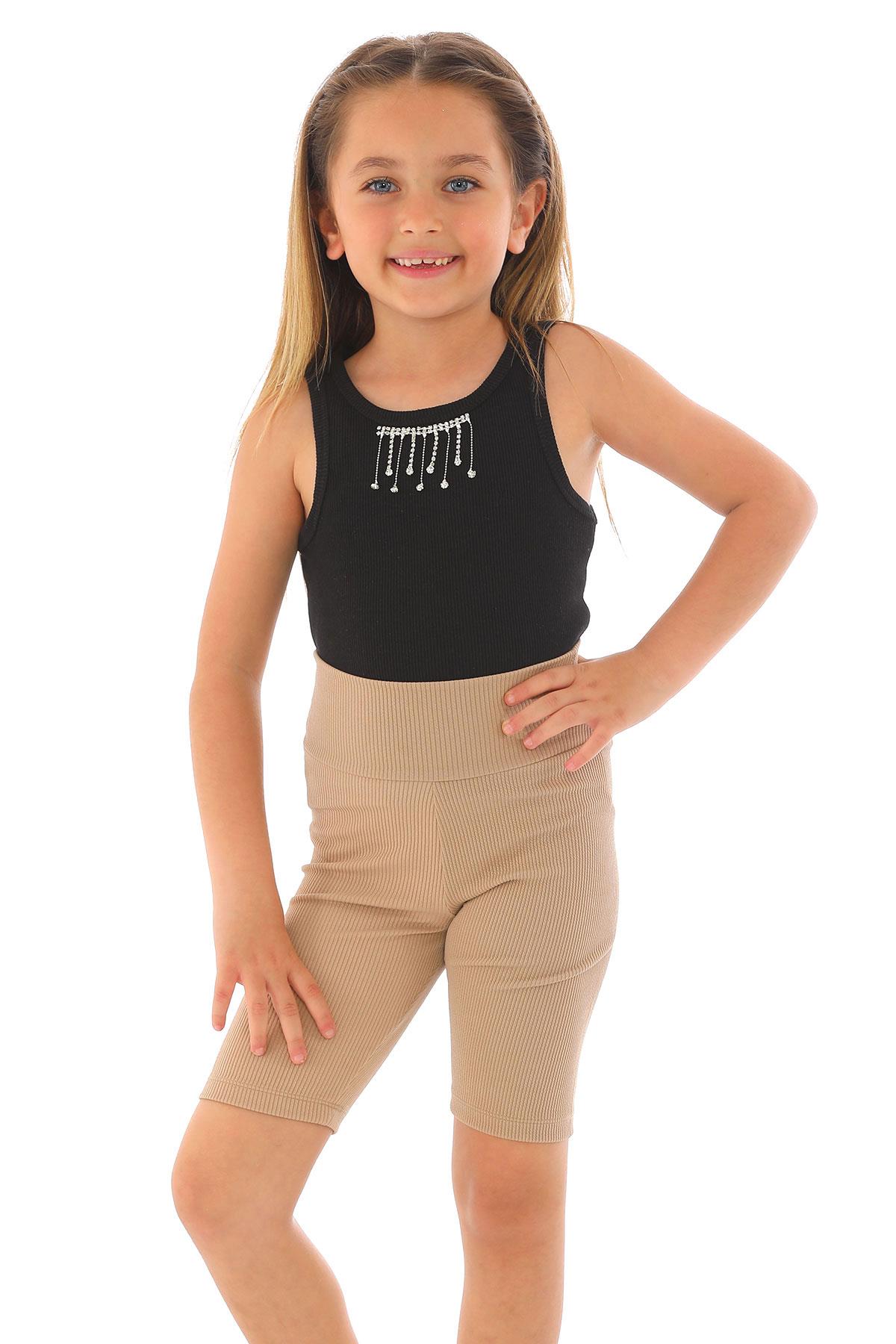 Fıtıllı Bej Renk Kız Çocuk Tayt