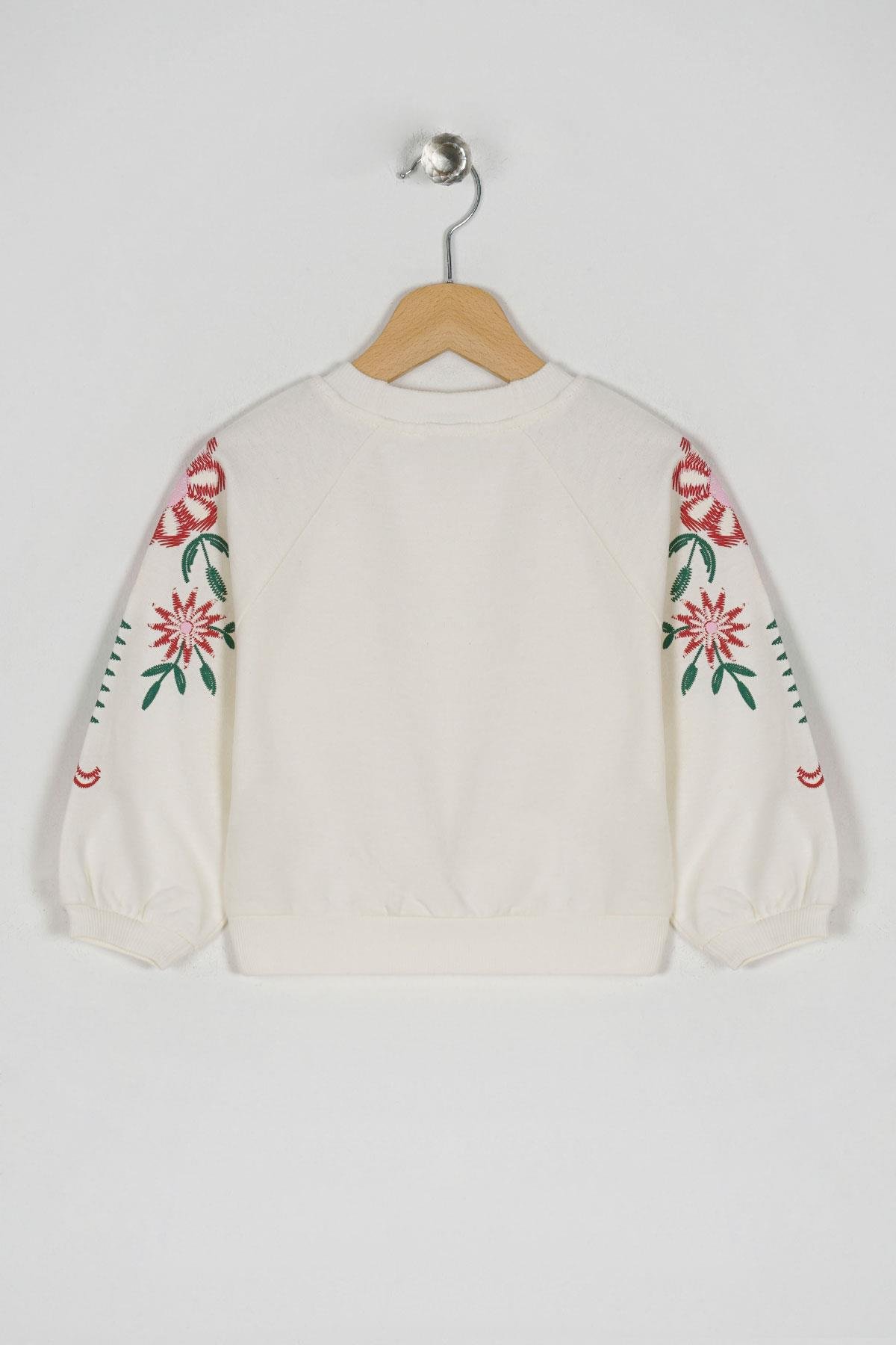 Kız Çocuk Kolları Çiçek Baskılı Sweatshirt 623183