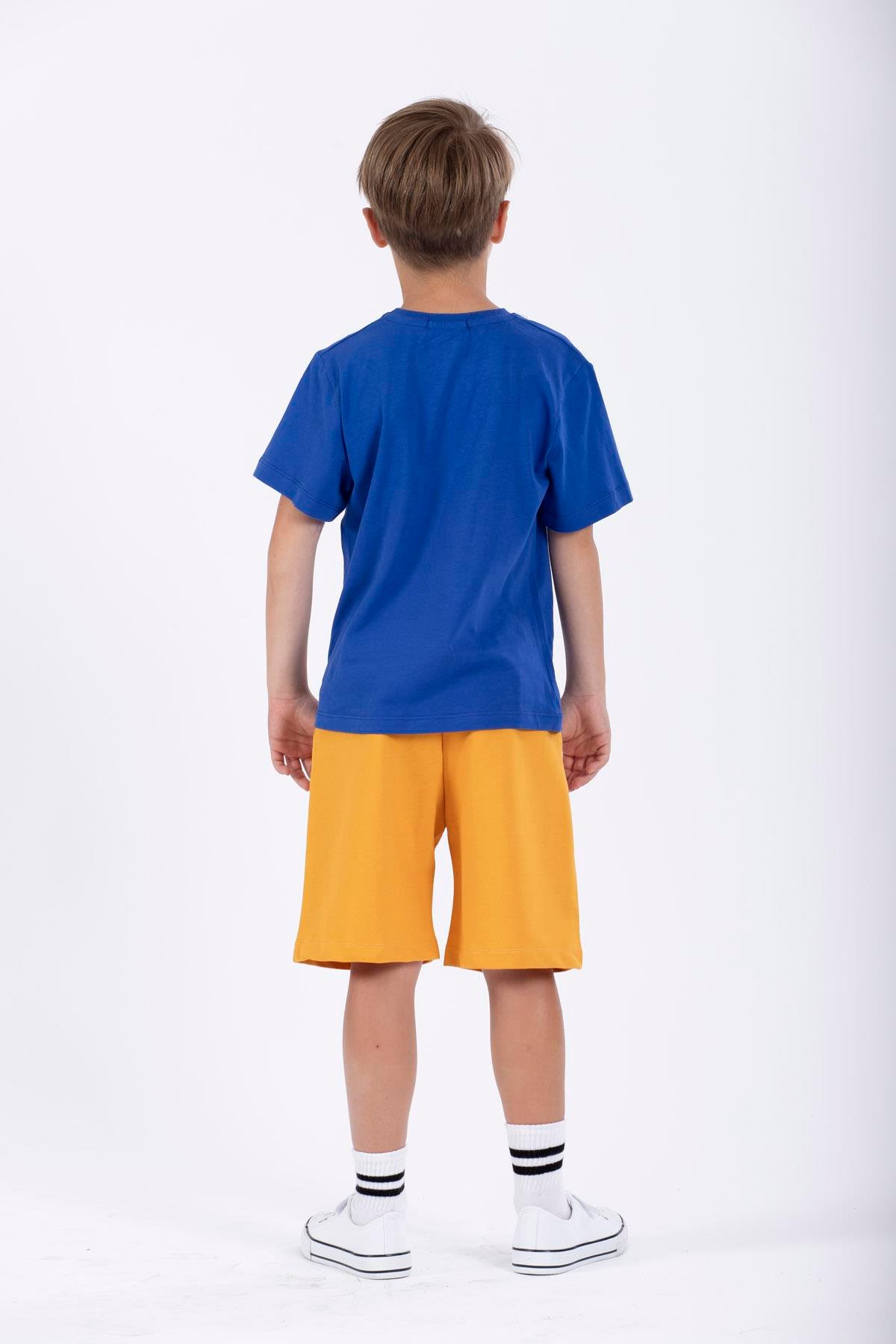 Yazı Baskılı Saks Renk Erkek Çocuk Kaprili Takım