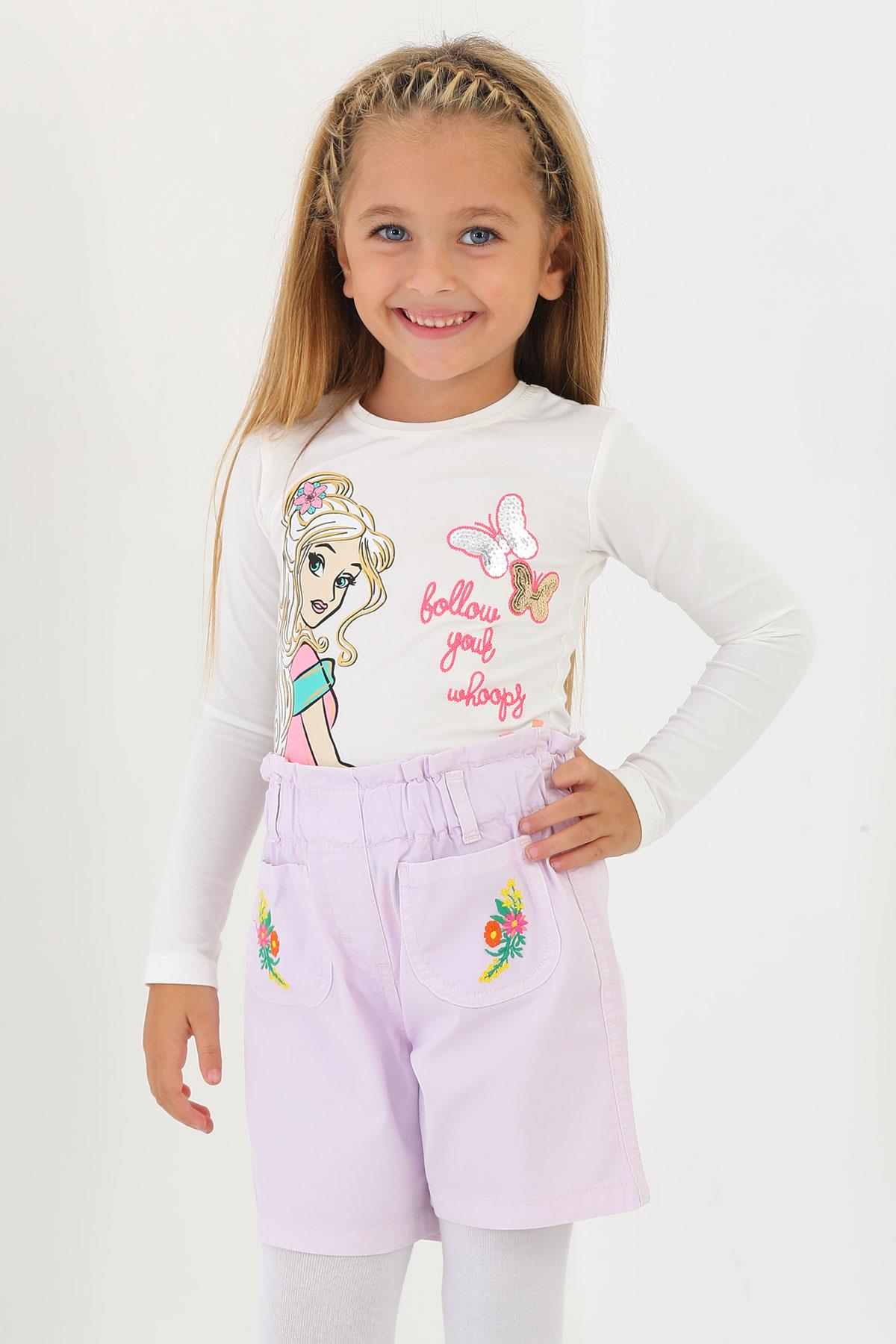 622626 KIZ 3-7 YAŞ CEPLERİ ÇİÇEK NAKIŞLI ŞORT