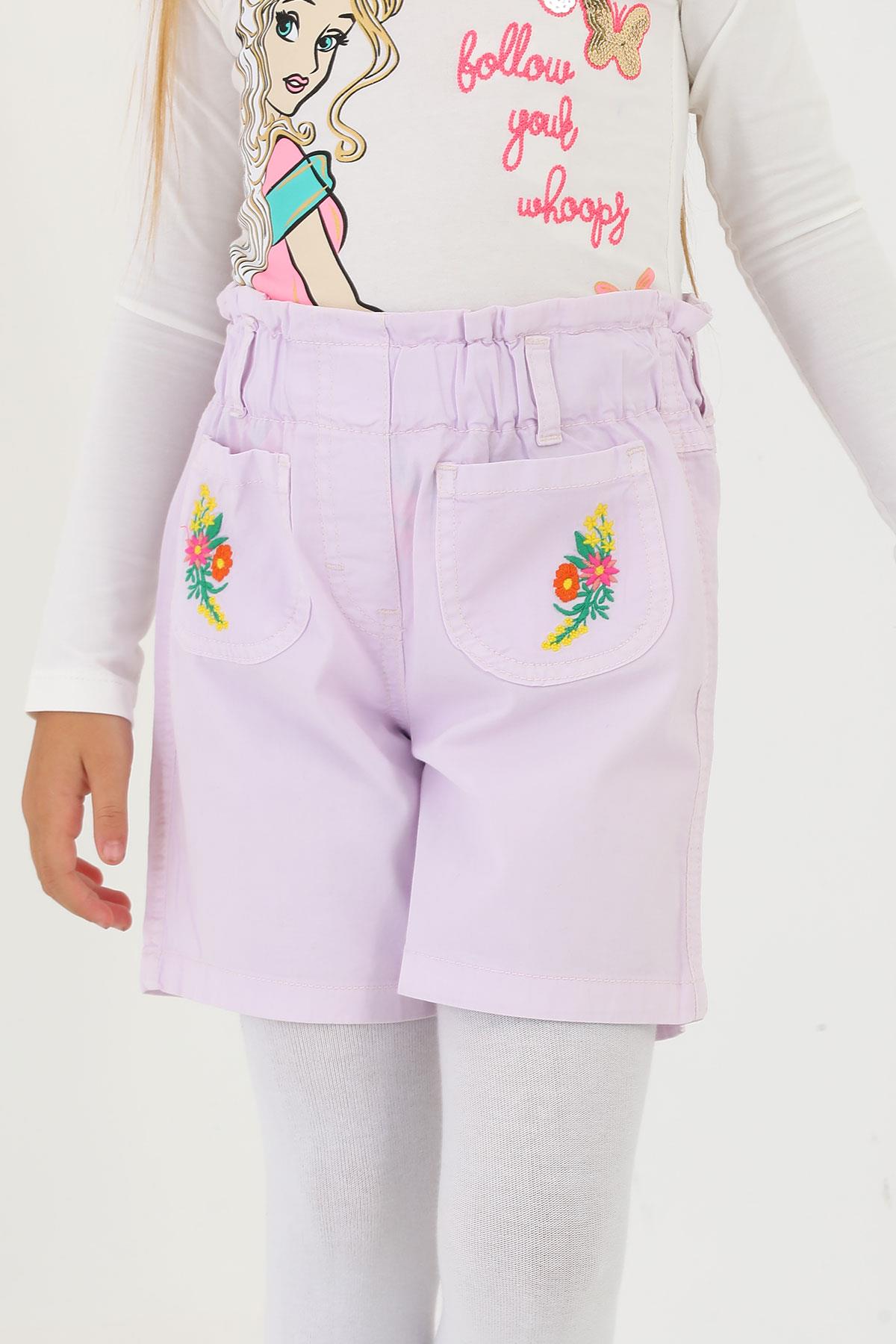 622626 KIZ 3-7 YAŞ CEPLERİ ÇİÇEK NAKIŞLI ŞORT