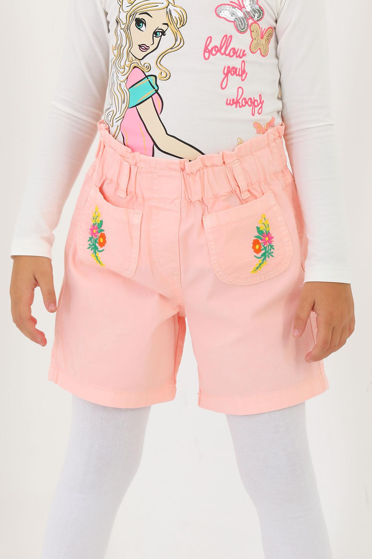 622626 KIZ 3-7 YAŞ CEPLERİ ÇİÇEK NAKIŞLI ŞORT