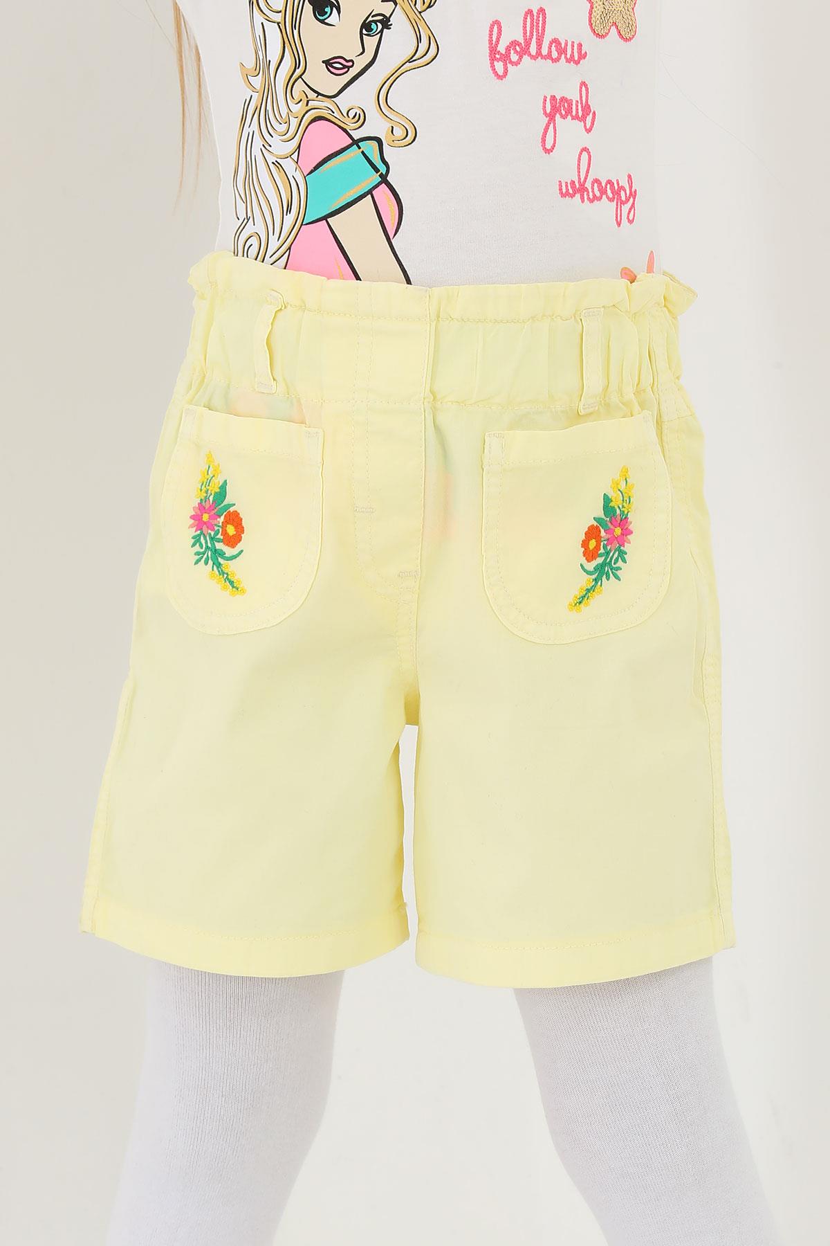 622626 KIZ 3-7 YAŞ CEPLERİ ÇİÇEK NAKIŞLI ŞORT