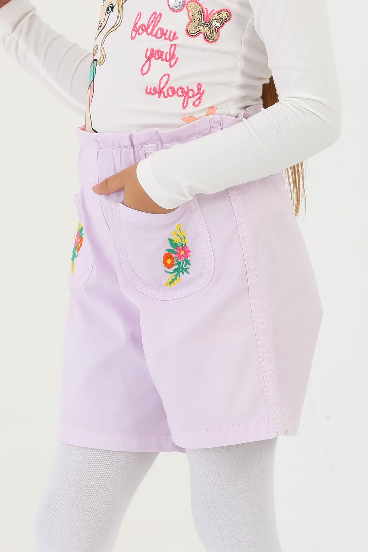 622626 KIZ 3-7 YAŞ CEPLERİ ÇİÇEK NAKIŞLI ŞORT